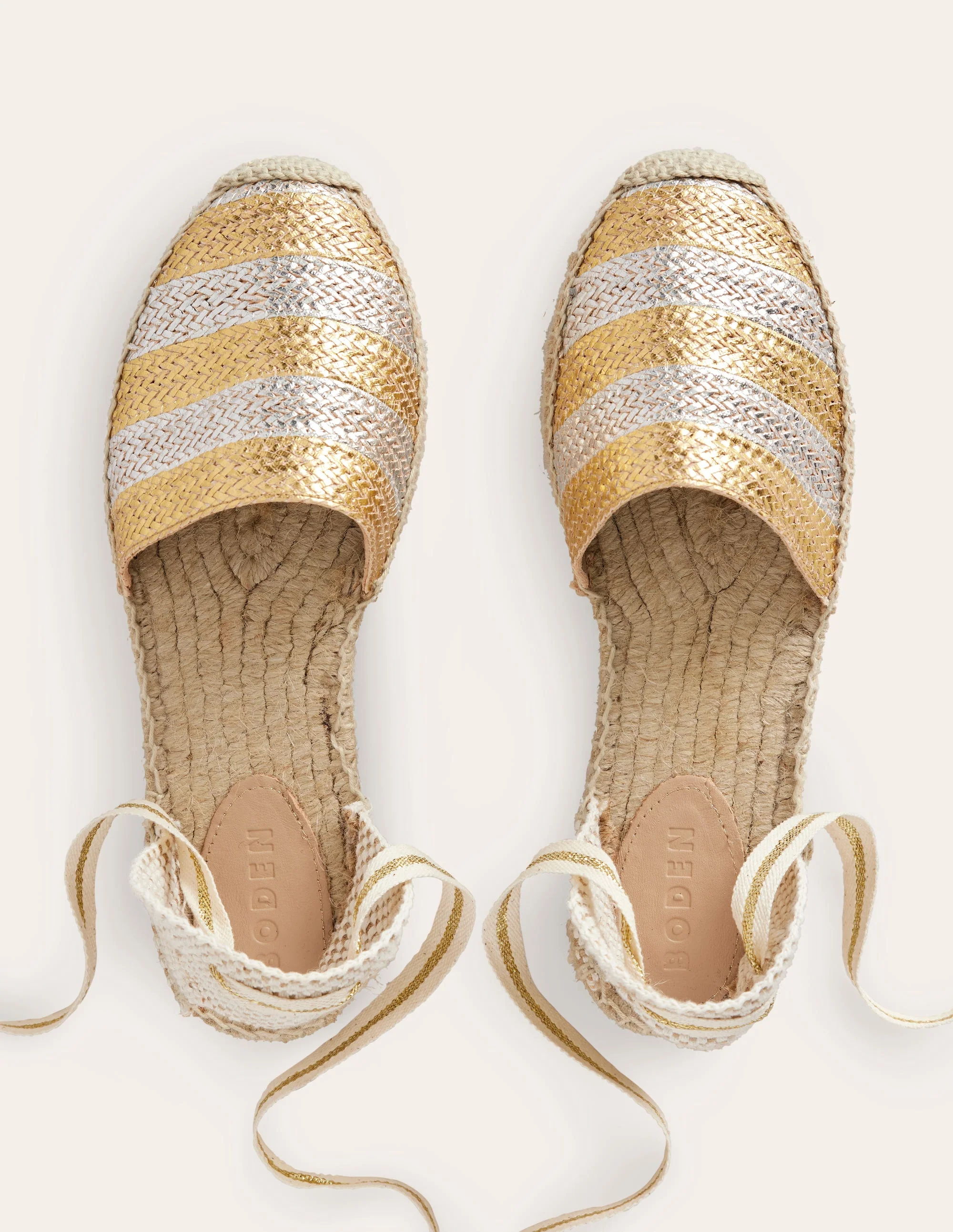 Ankle Tie Flat Espadrilles-Gold/ Silver - Image 5