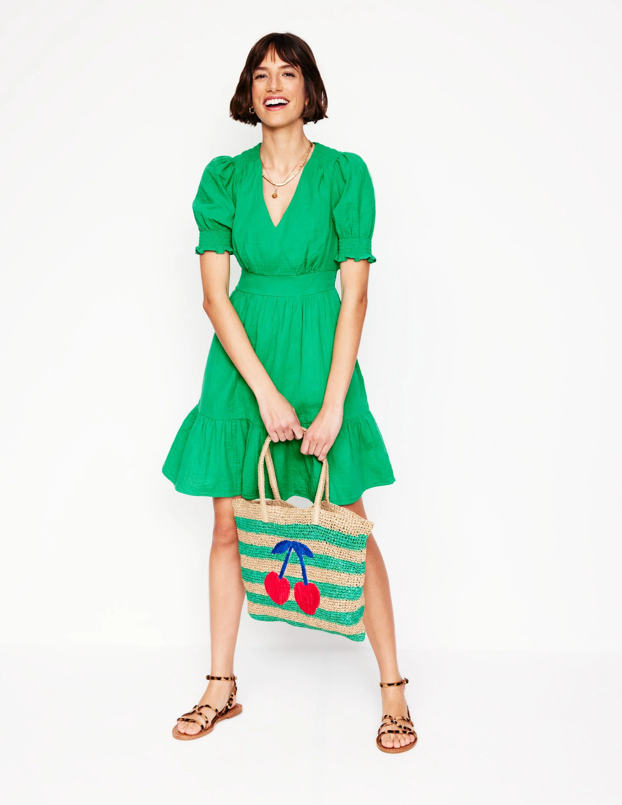 Anna Double Cloth Short Dress-Bright Green - Image 4