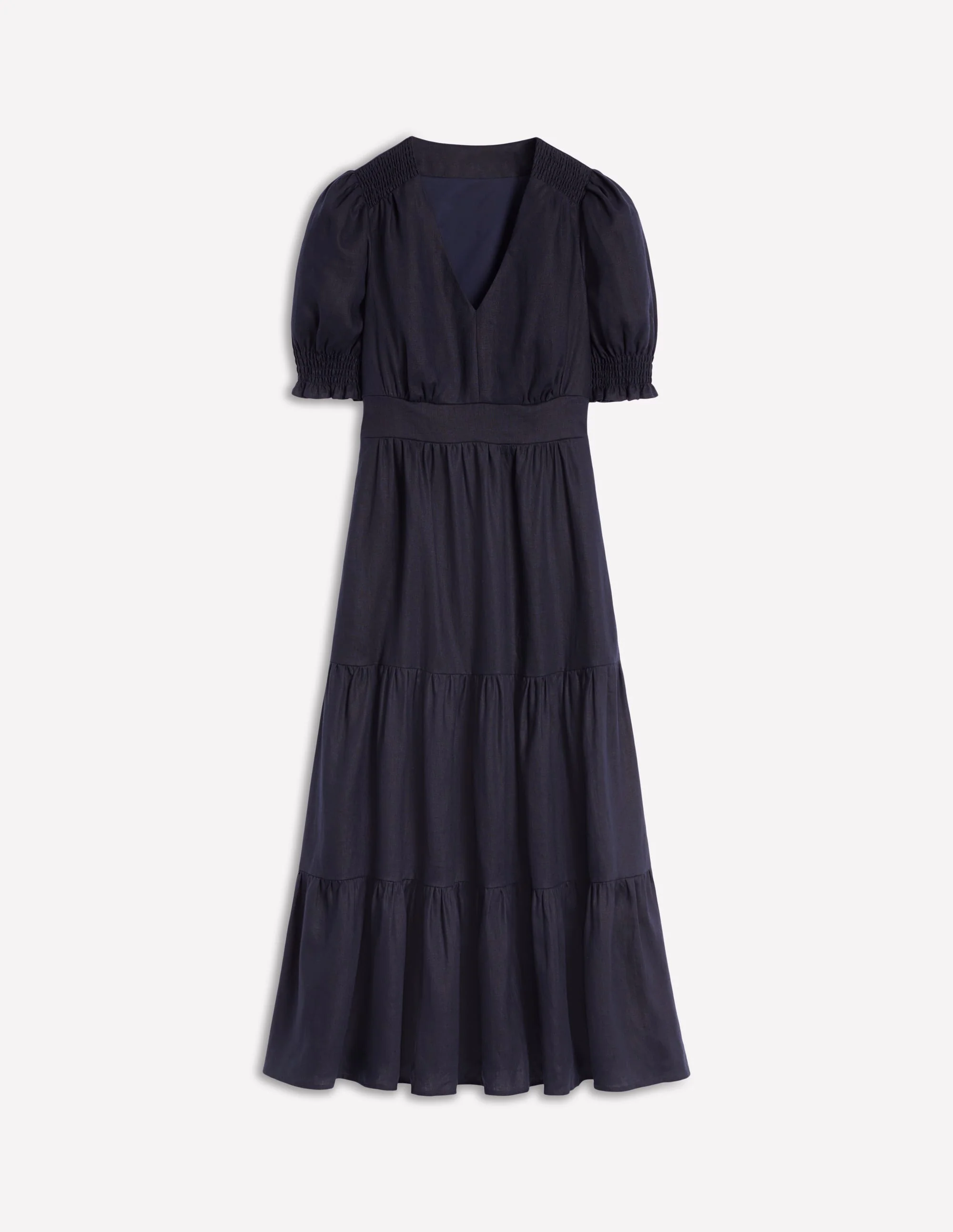 Anna Linen Tiered Midi Dress-Navy - Image 6