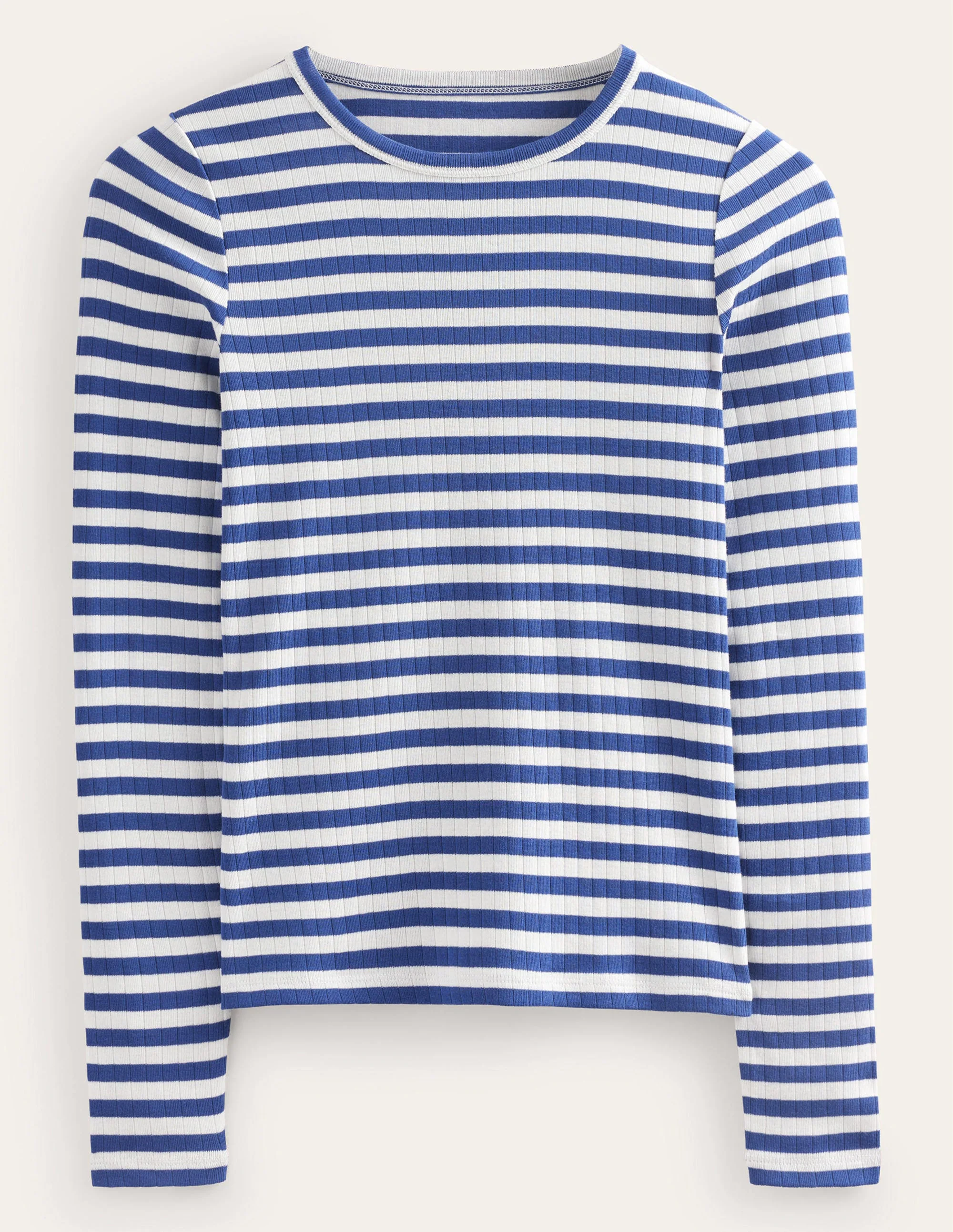 Anna Rib Crew T-Shirt-Lapis Blue, Ivory Stripe - Image 5