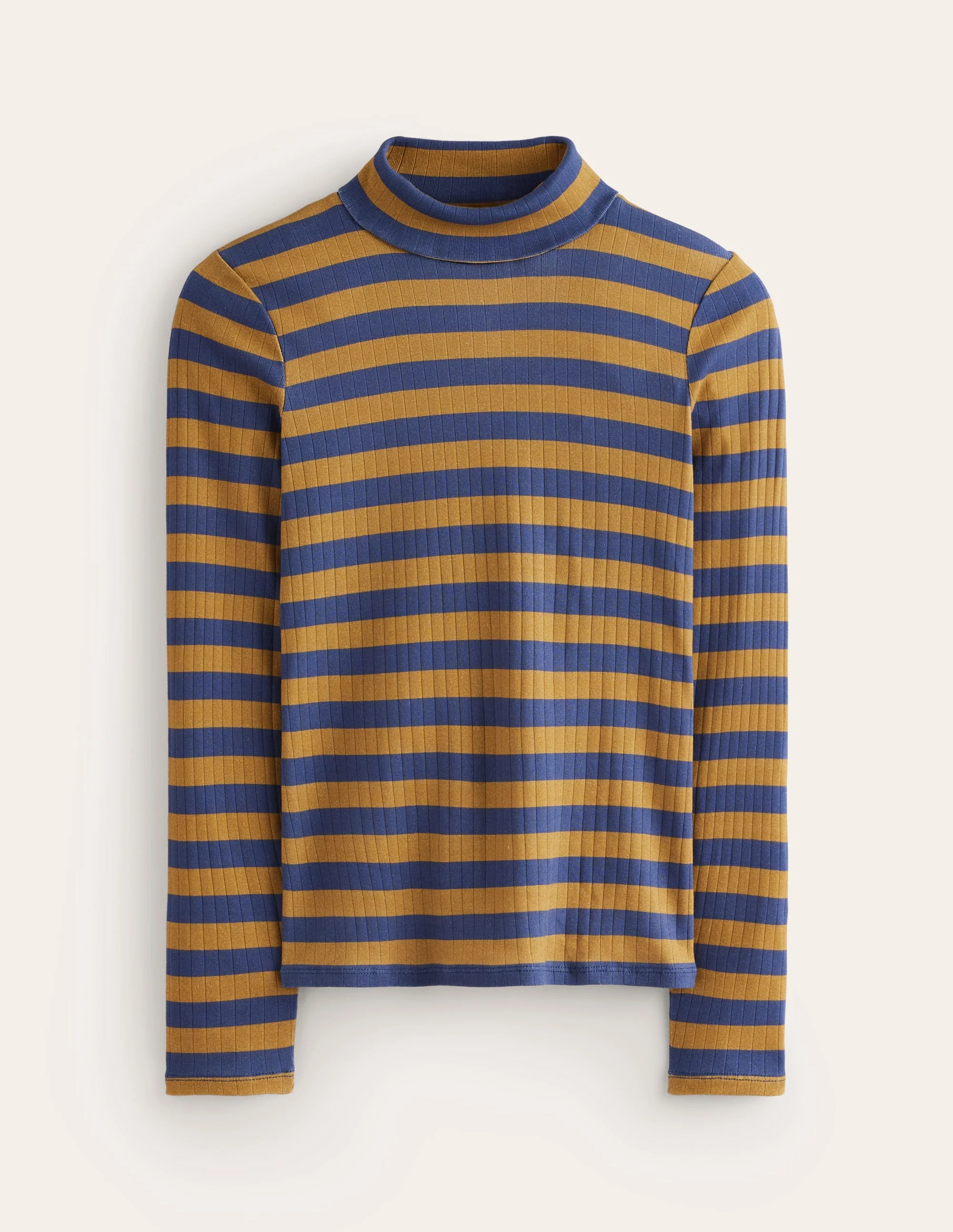 Anna Rib Roll Neck Top-French Navy,Camel - Image 5