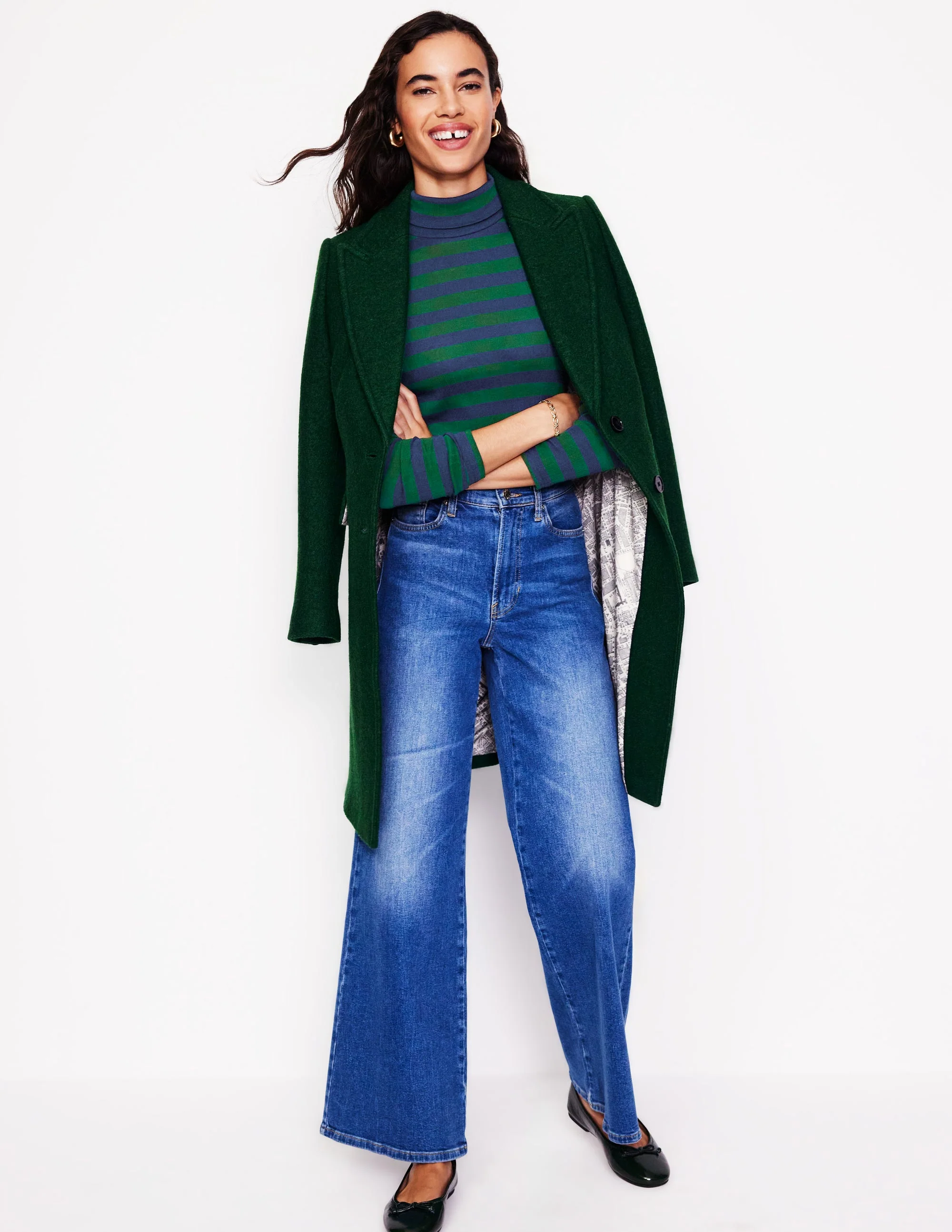 Anna Rib Roll Neck Top-Pine, French Navy - Image 4