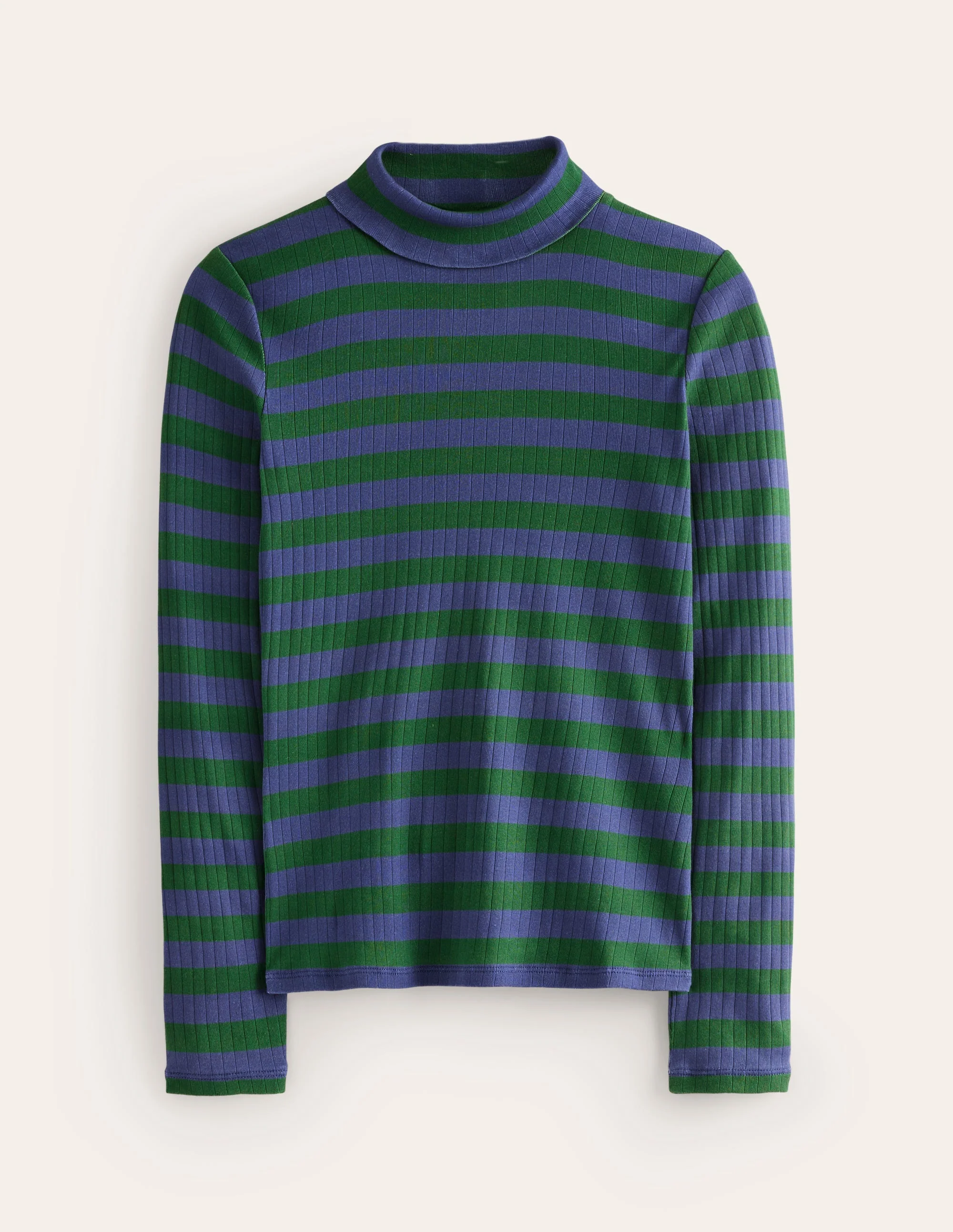 Anna Rib Roll Neck Top-Pine, French Navy - Image 5
