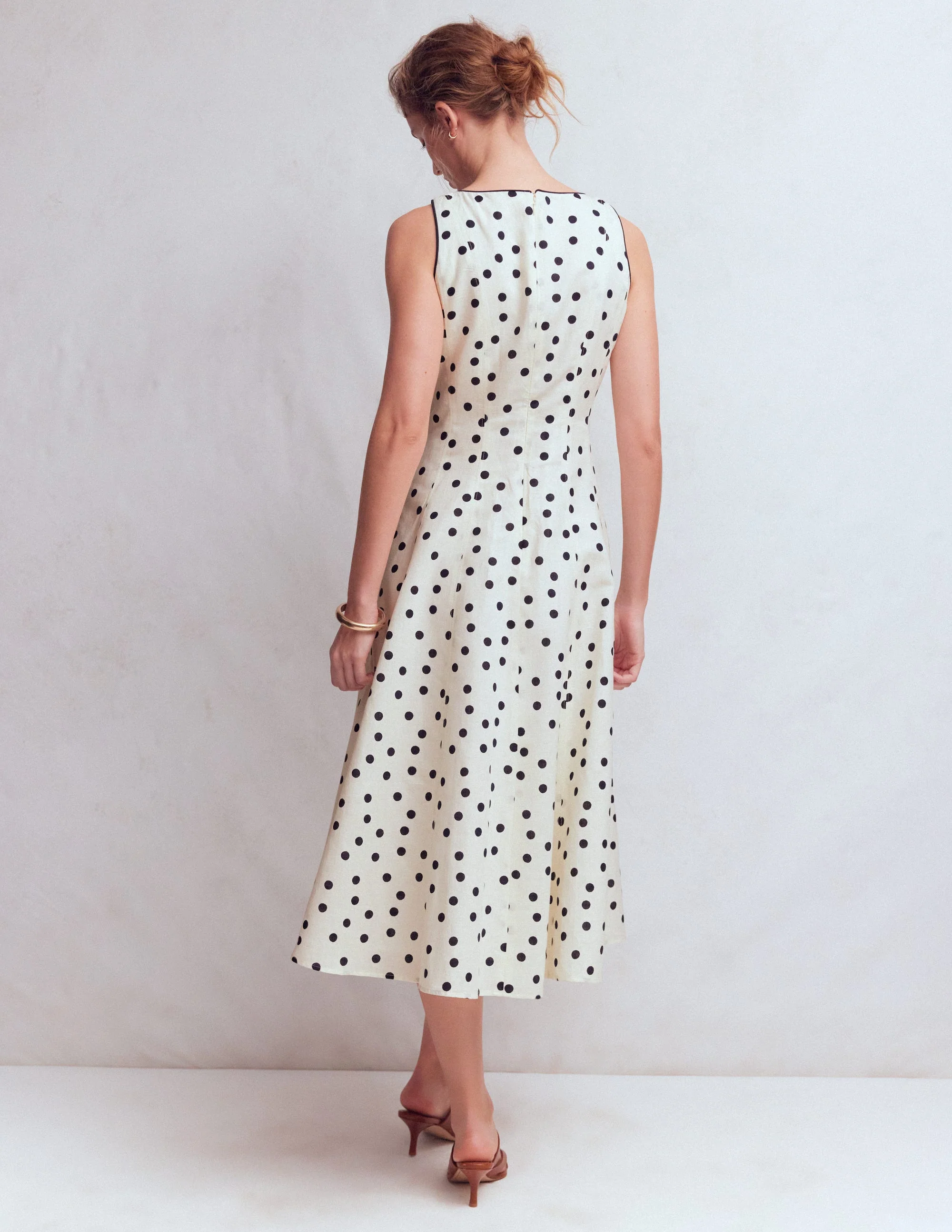 Annet Linen Blend Midi Dress-Ivory Painted Dot Spaced - Image 3