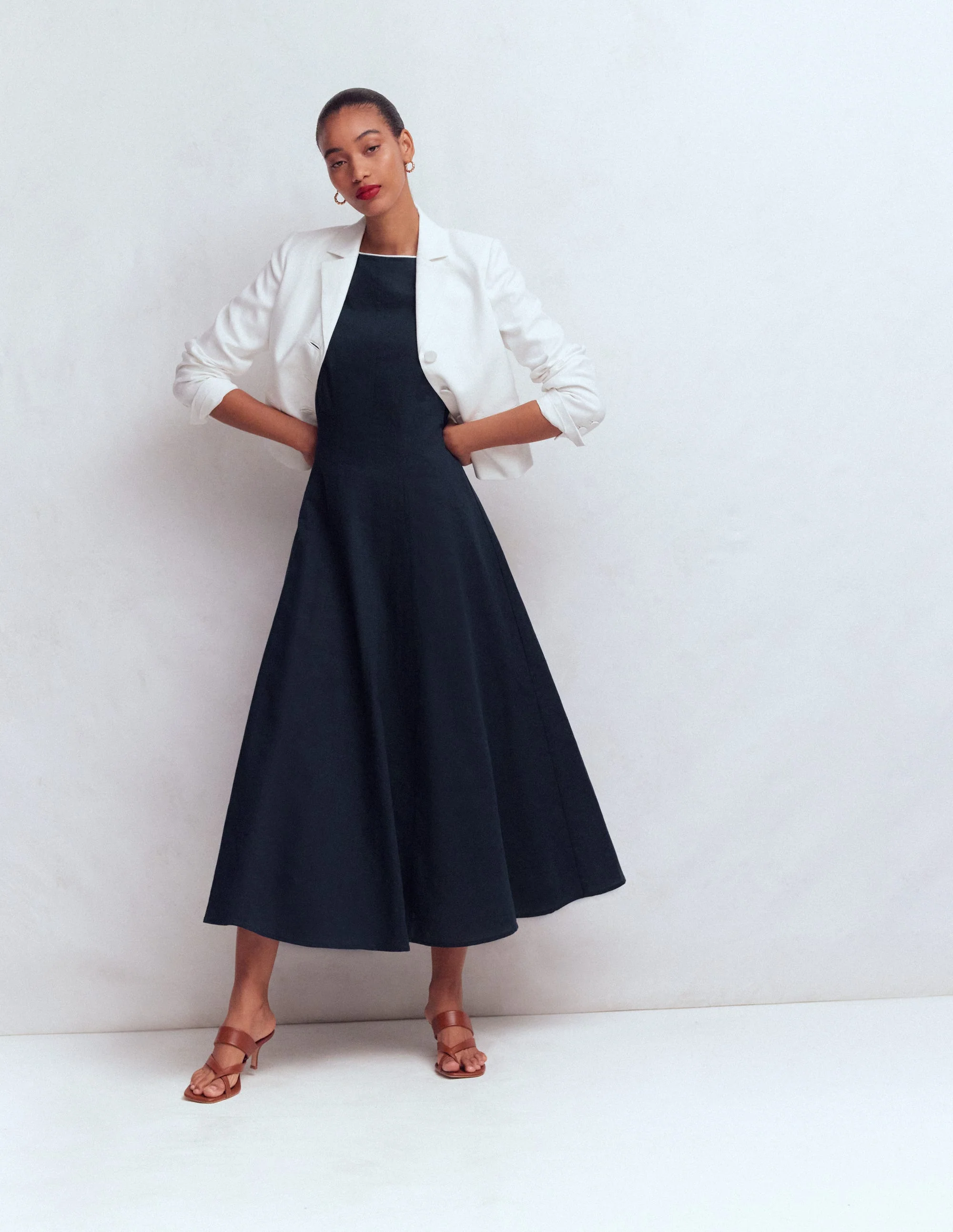 Annet Linen Blend Midi Dress-Navy - Image 5