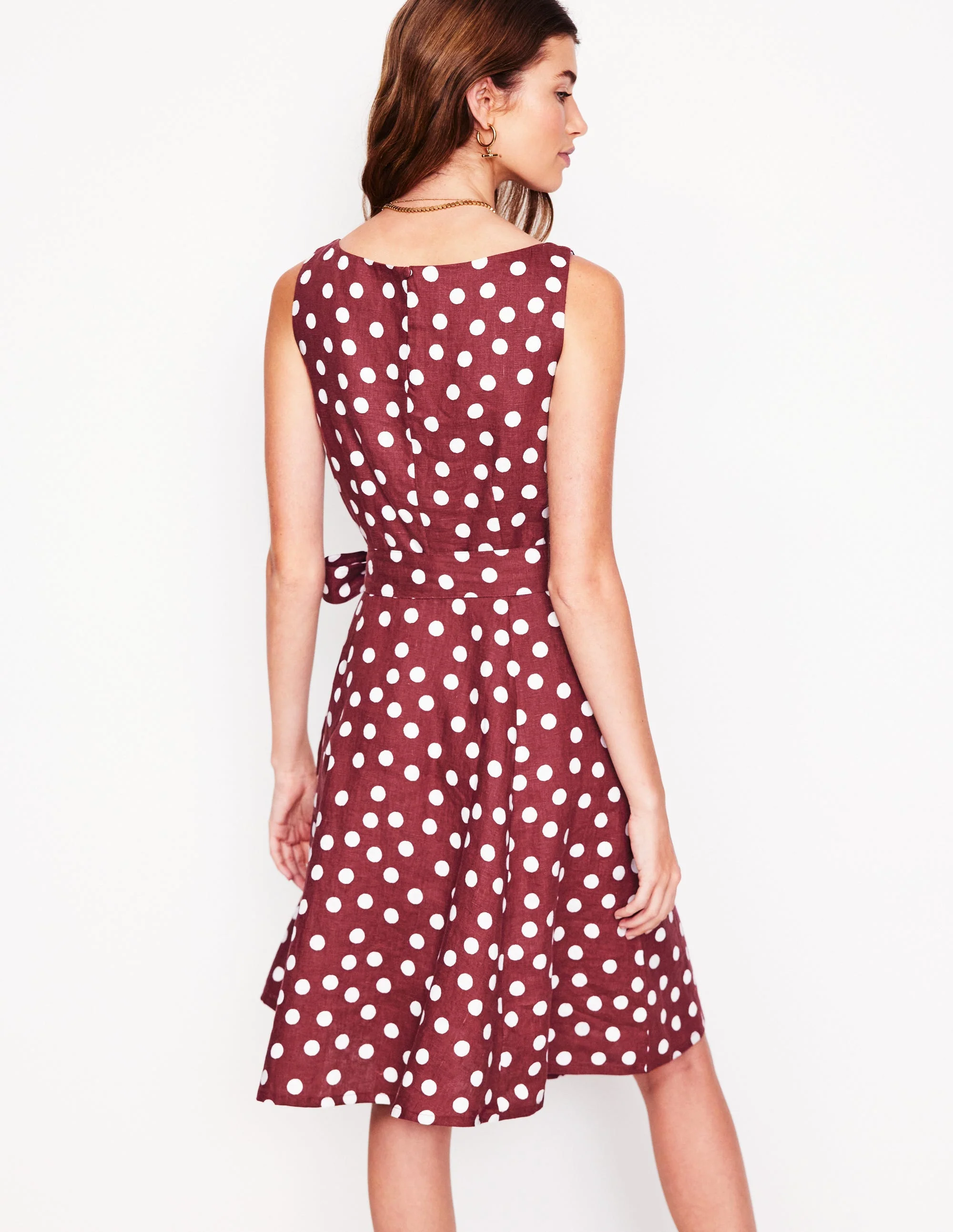 Anya Sleeveless Linen Dress-Chestnut, Abstract Dot - Image 3