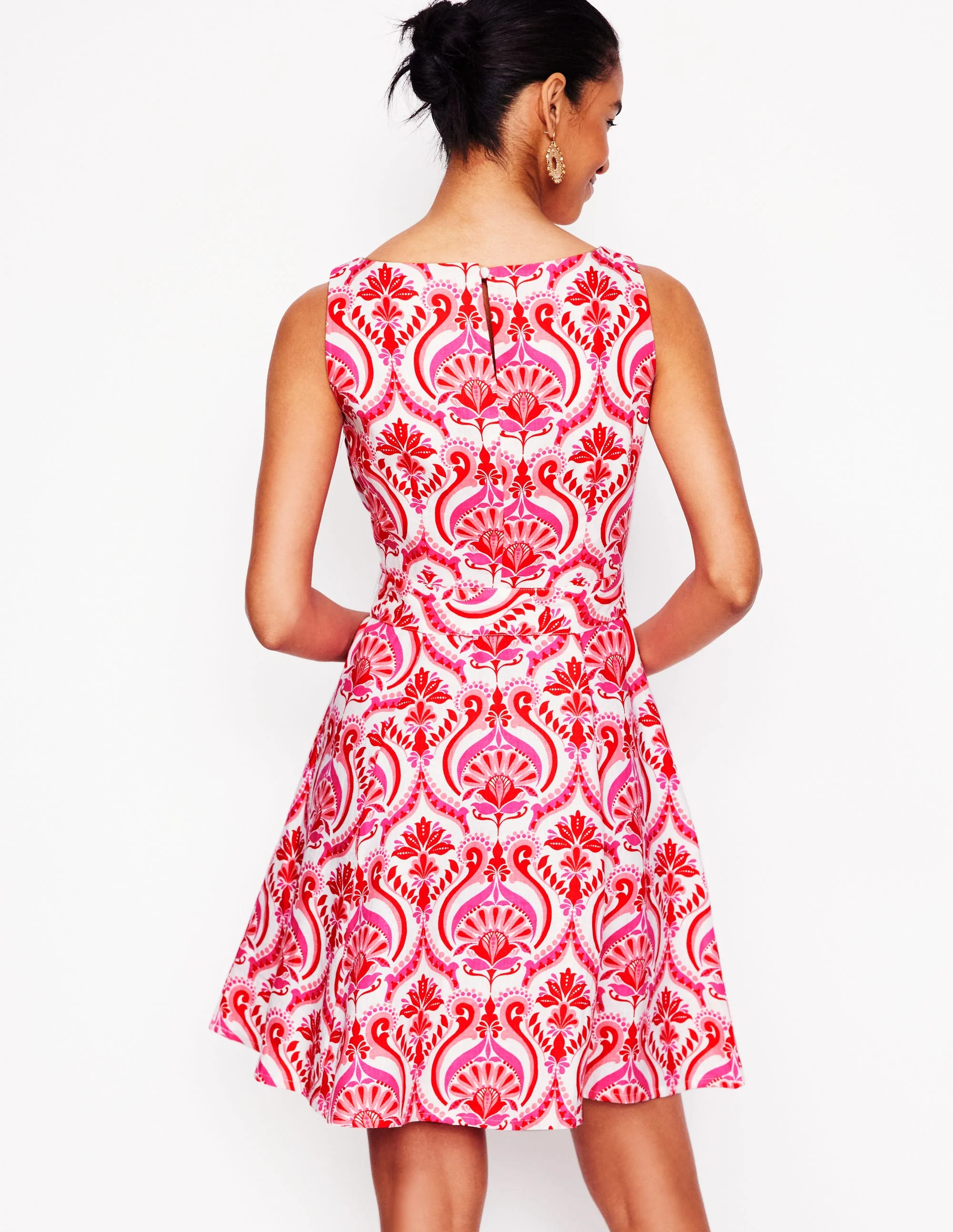 Anya Sleeveless Linen Dress-Poppy Red, Ornamental Floral - Image 3