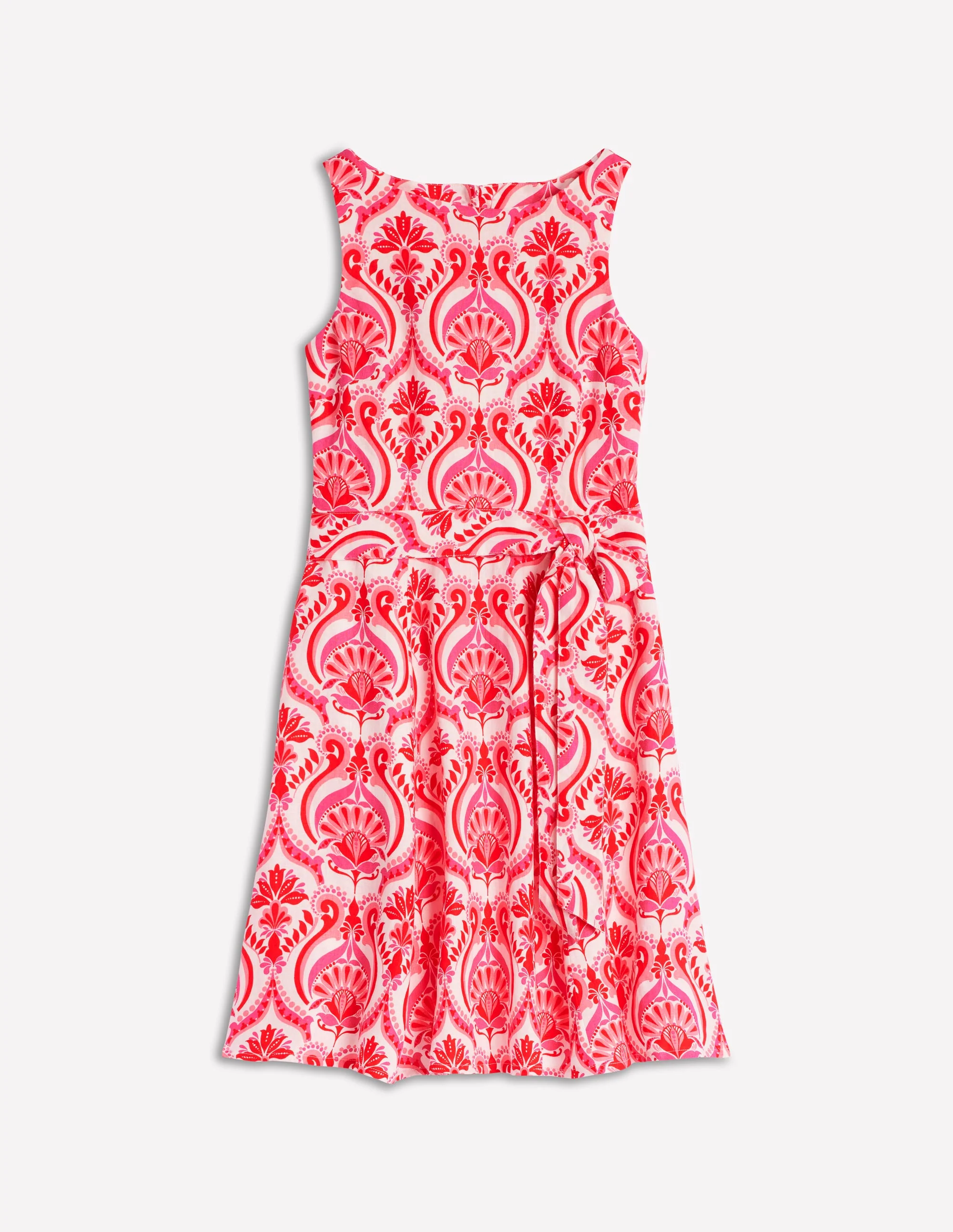 Anya Sleeveless Linen Dress-Poppy Red, Ornamental Floral - Image 5