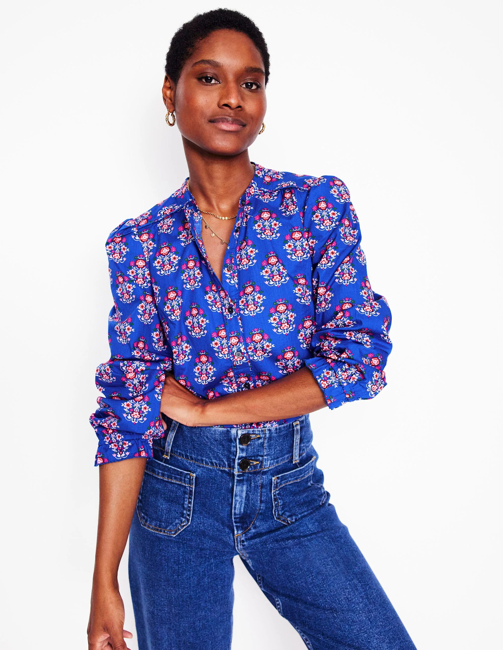 Arabella Cotton Blouse-Bright Blue, Wildflower Stamp - Image 7
