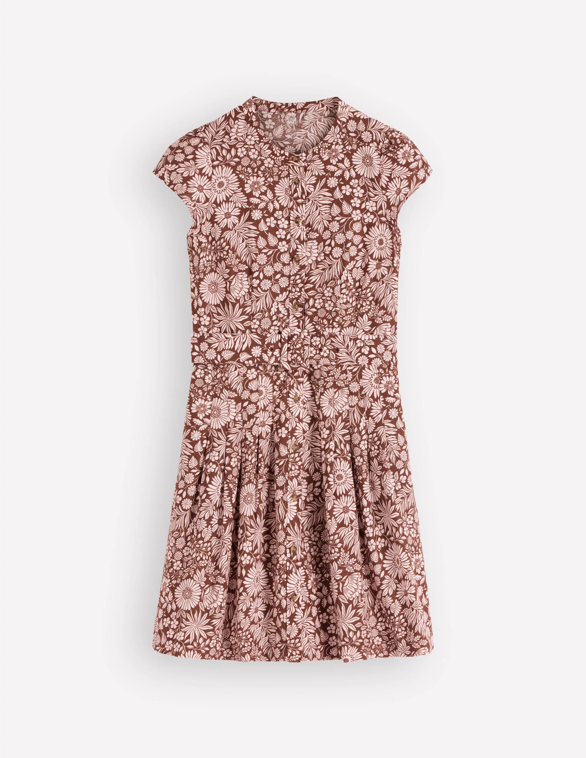 Arabella Short Linen Dress-Brown Flowerbed Bloom - Image 5