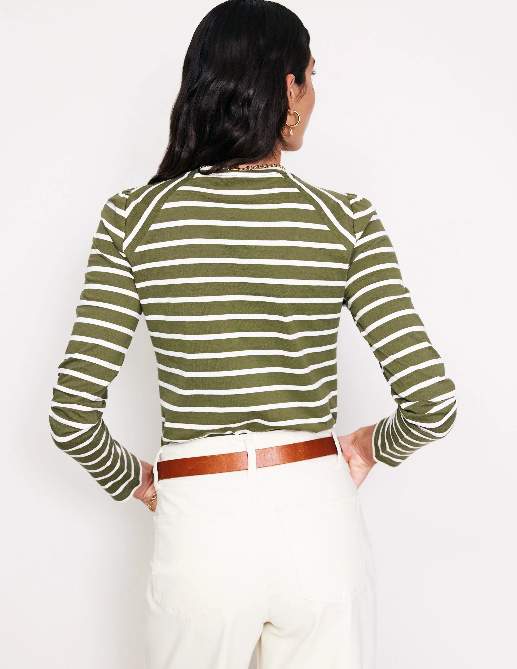 Arabella Stripe Jersey Top-Khaki, Ivory Stripe - Image 3