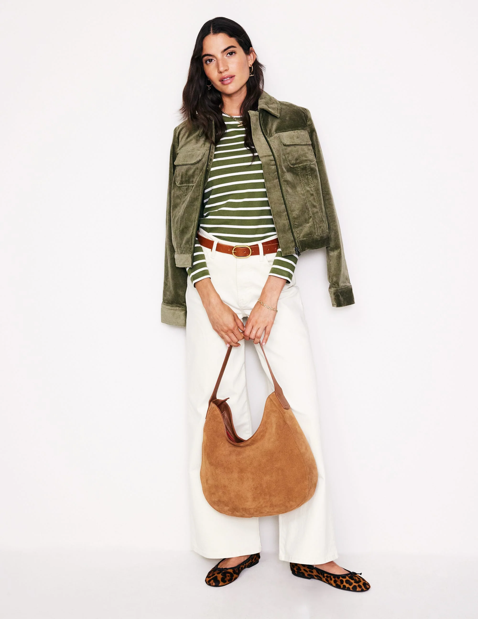 Arabella Stripe Jersey Top-Khaki, Ivory Stripe - Image 4