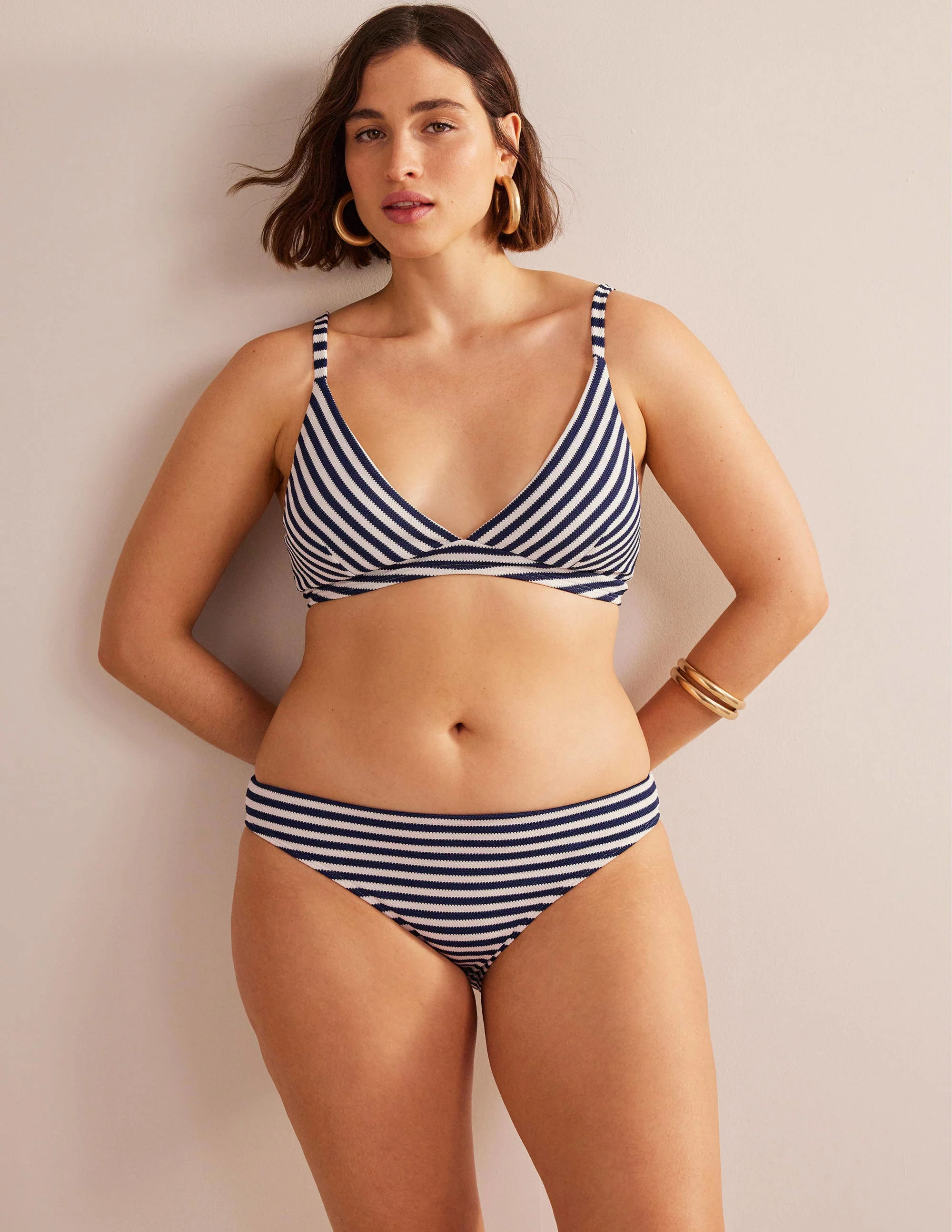 Arezzo V-neck Bikini Top-Navy, Ivory Texture Stripe - Image 5