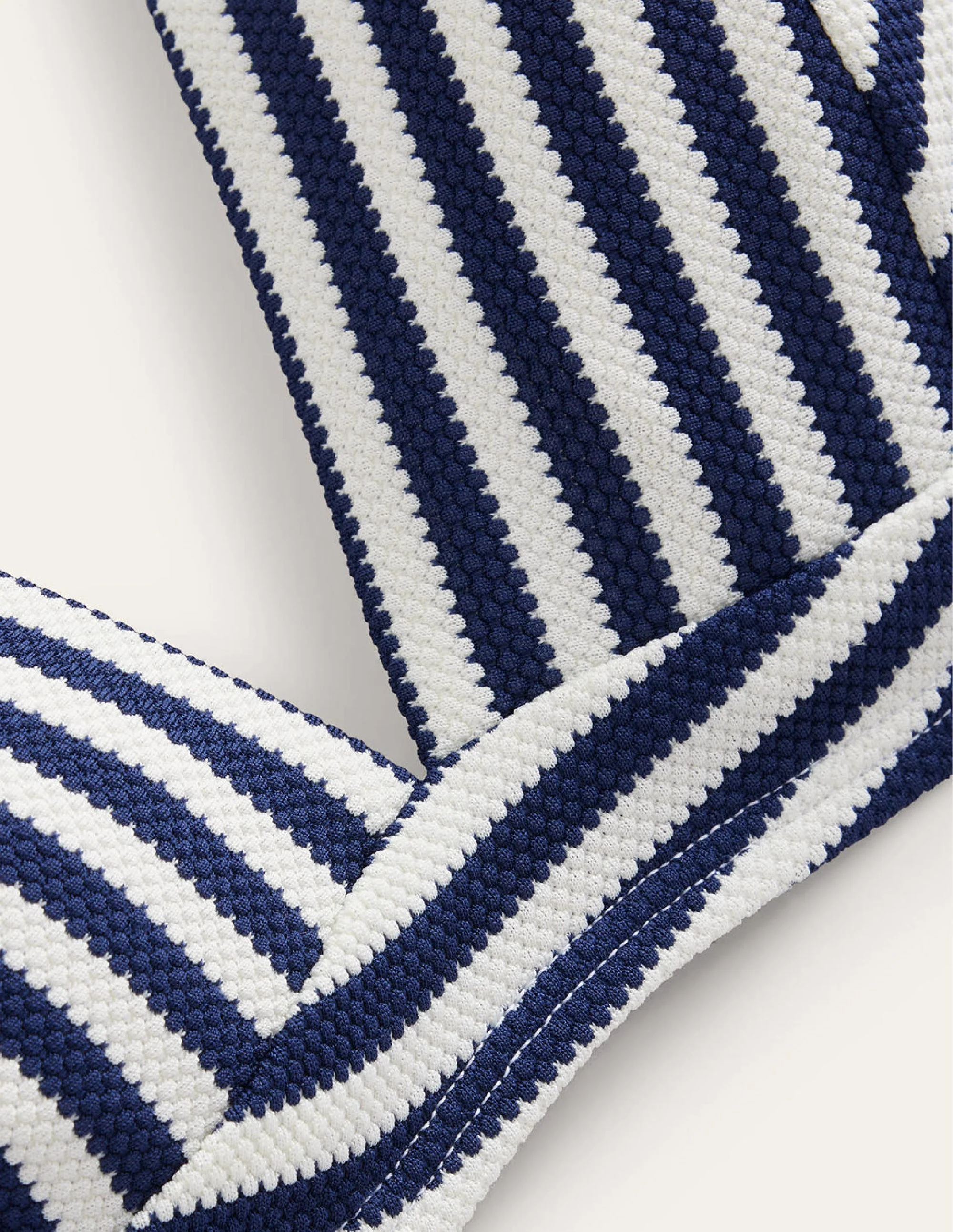 Arezzo V-neck Bikini Top-Navy, Ivory Texture Stripe - Image 8