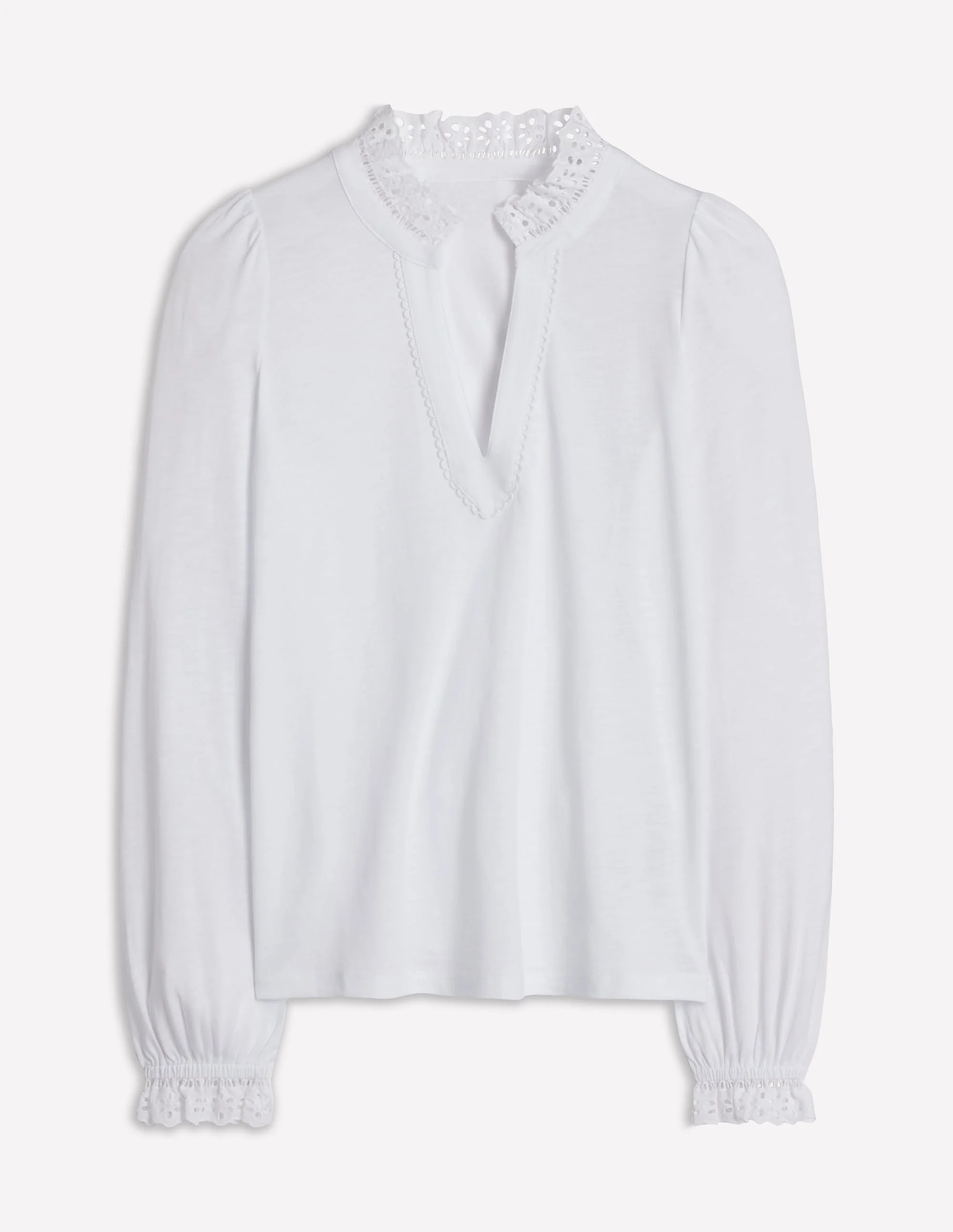 Aria Broderie Notch Neck Top-White - Image 5