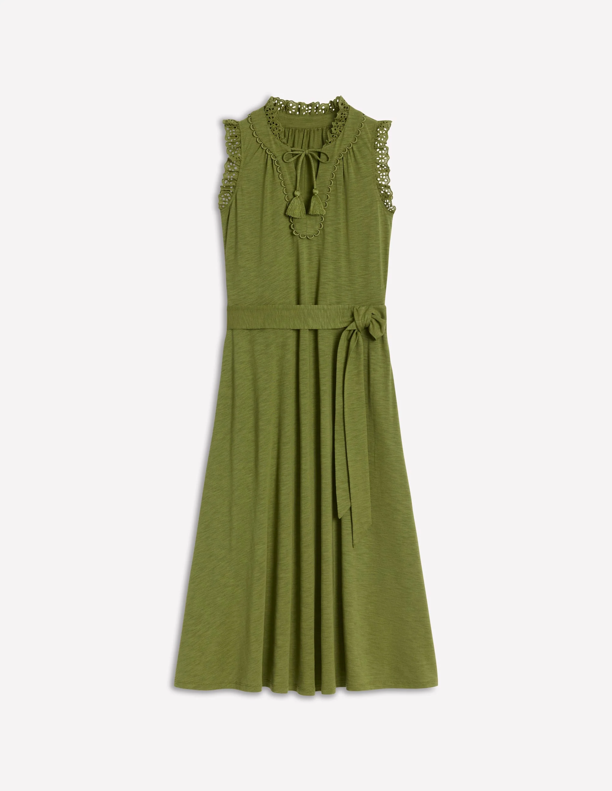 Aria Broderie Trim Midi Dress-Deep Olive - Image 6
