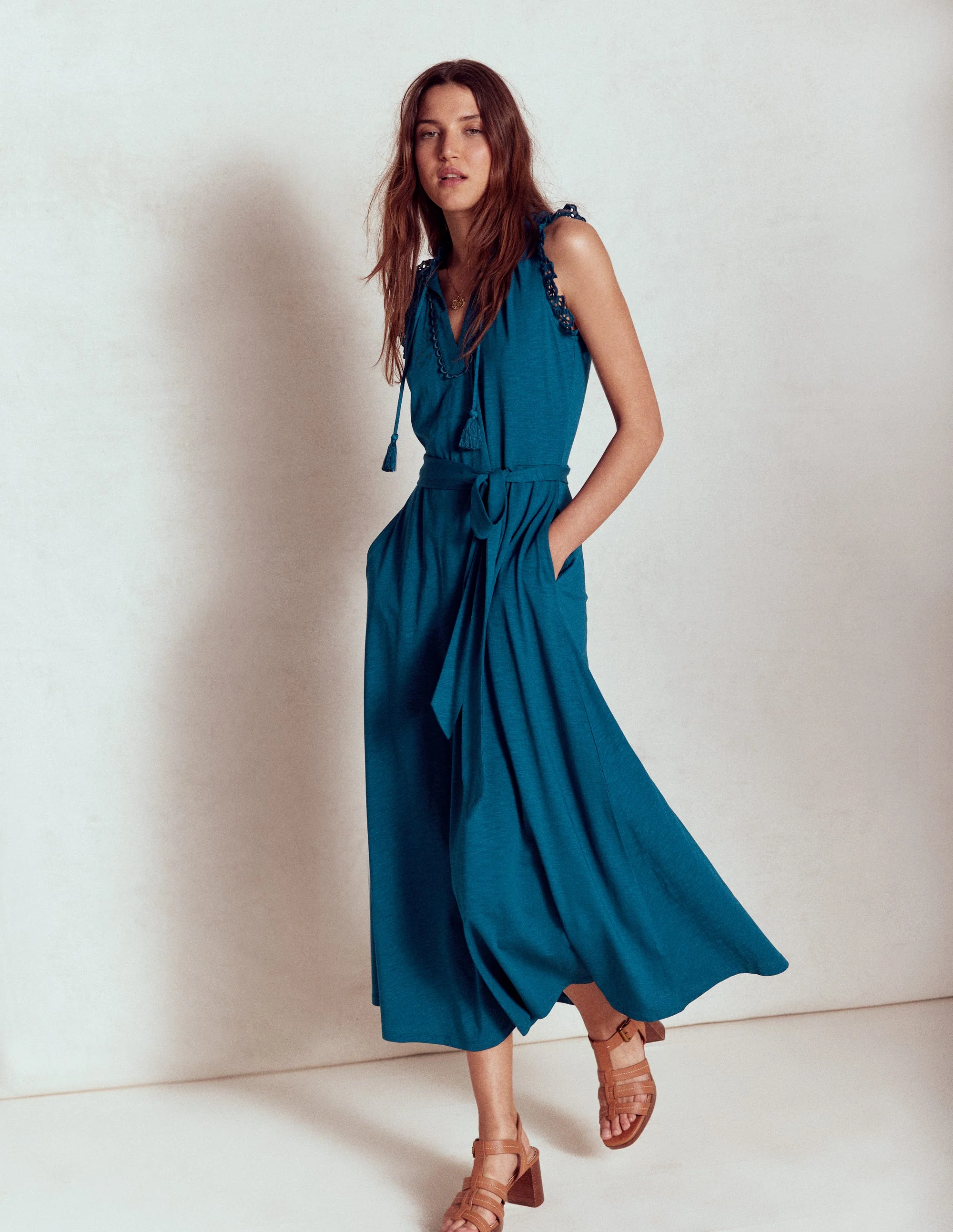 Aria Broderie Trim Midi Dress-Harbour Blue - Image 4