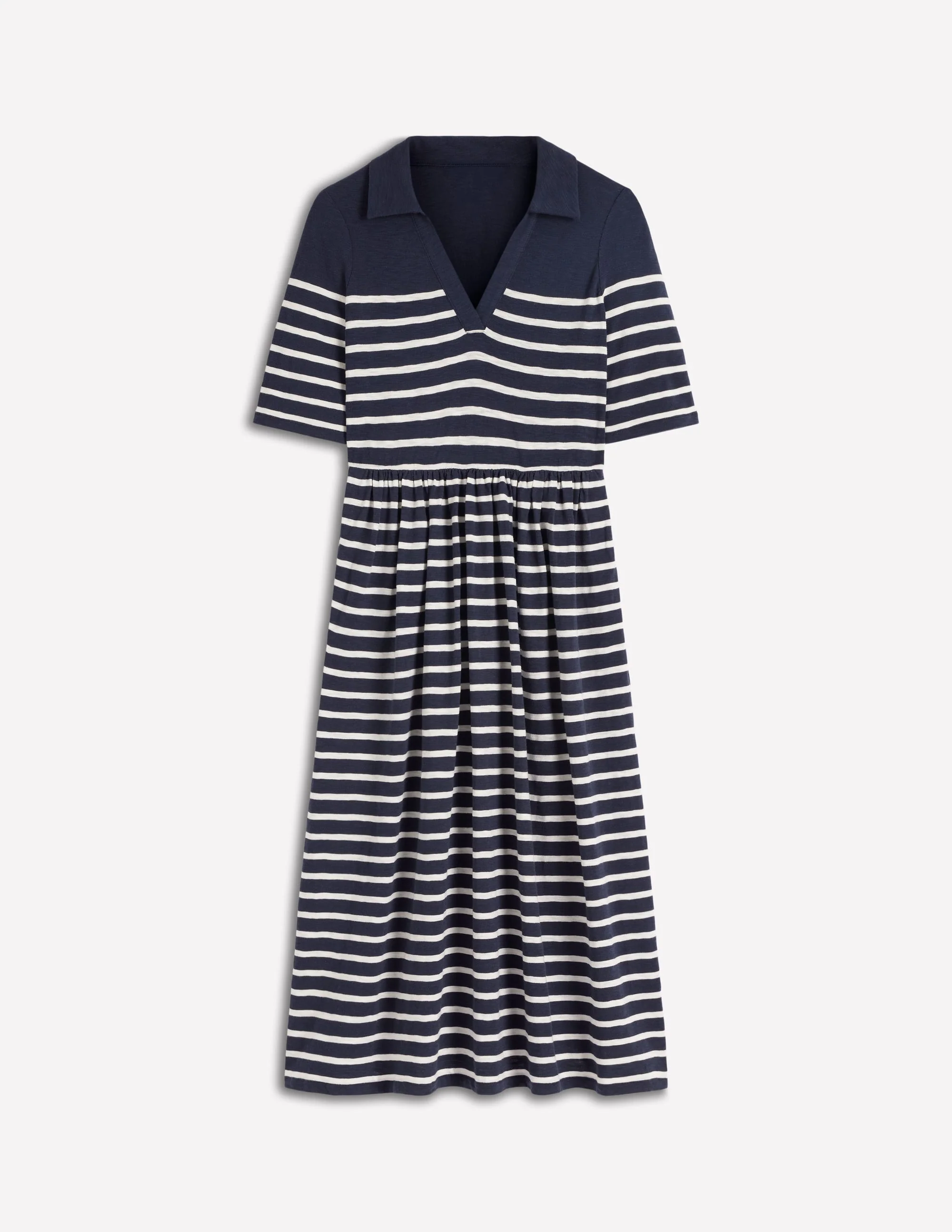 Aria Collared Jersey Dress-Navy, Ivory Stripe - Image 6
