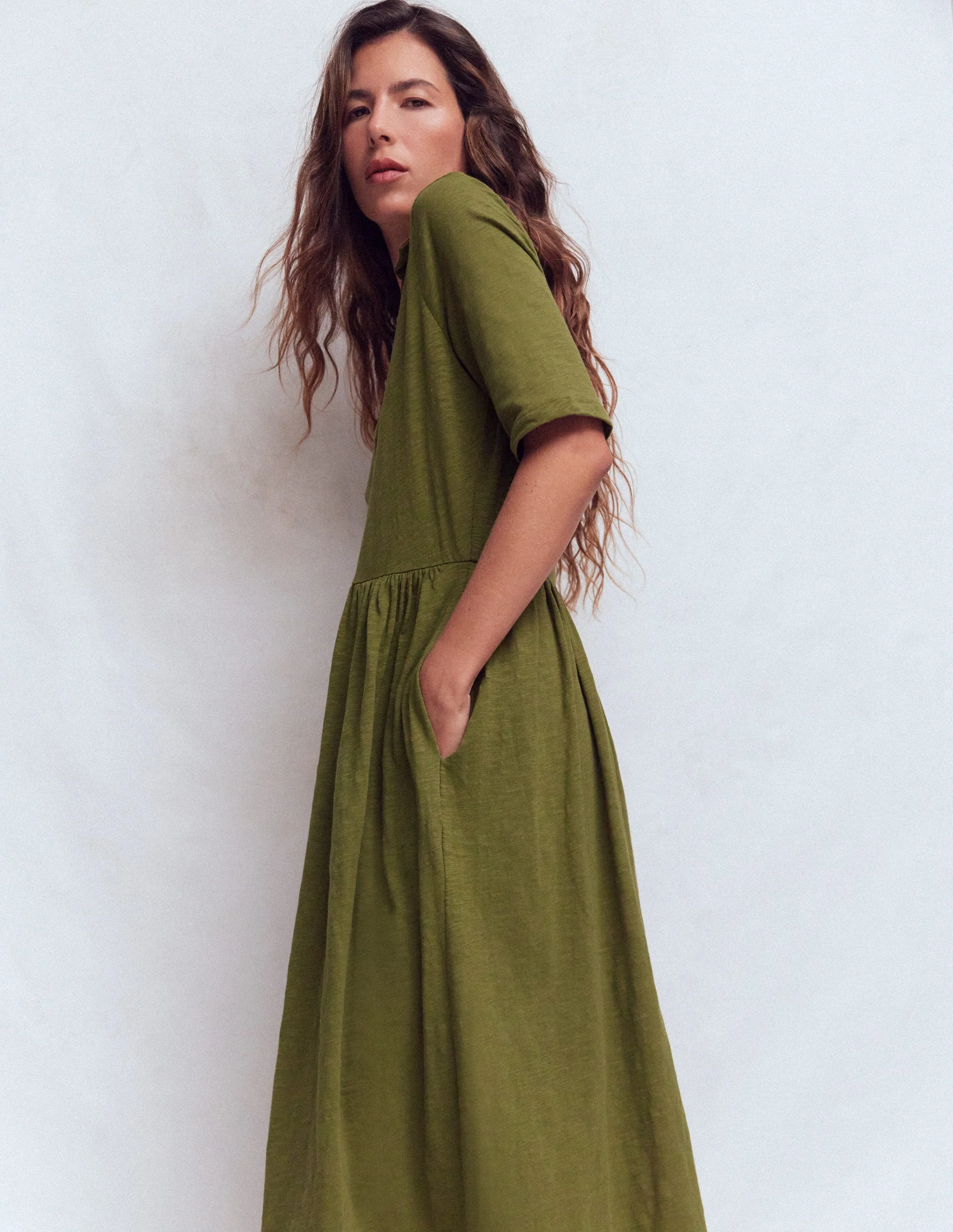 Aria Collared Jersey Dress-Promenade Green - Image 5