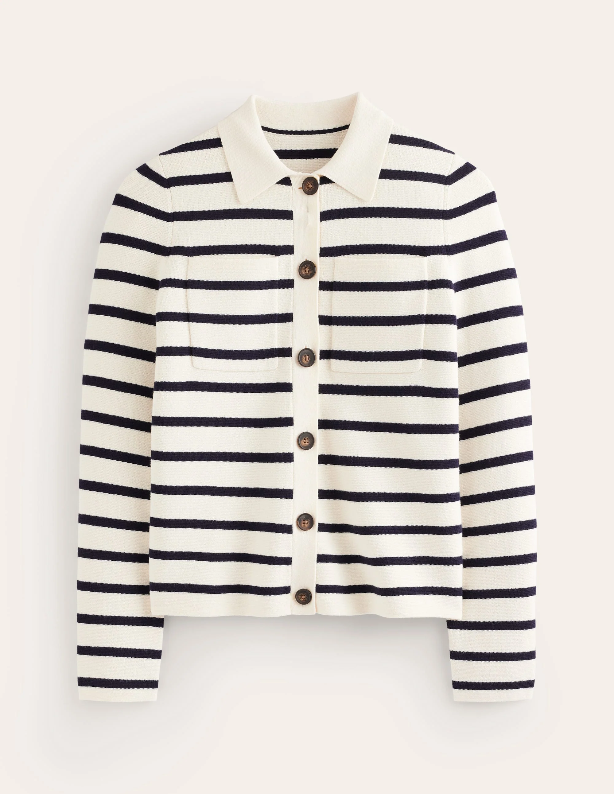 Astrid Knitted Shirt-Warm Ivory/ Navy - Image 6
