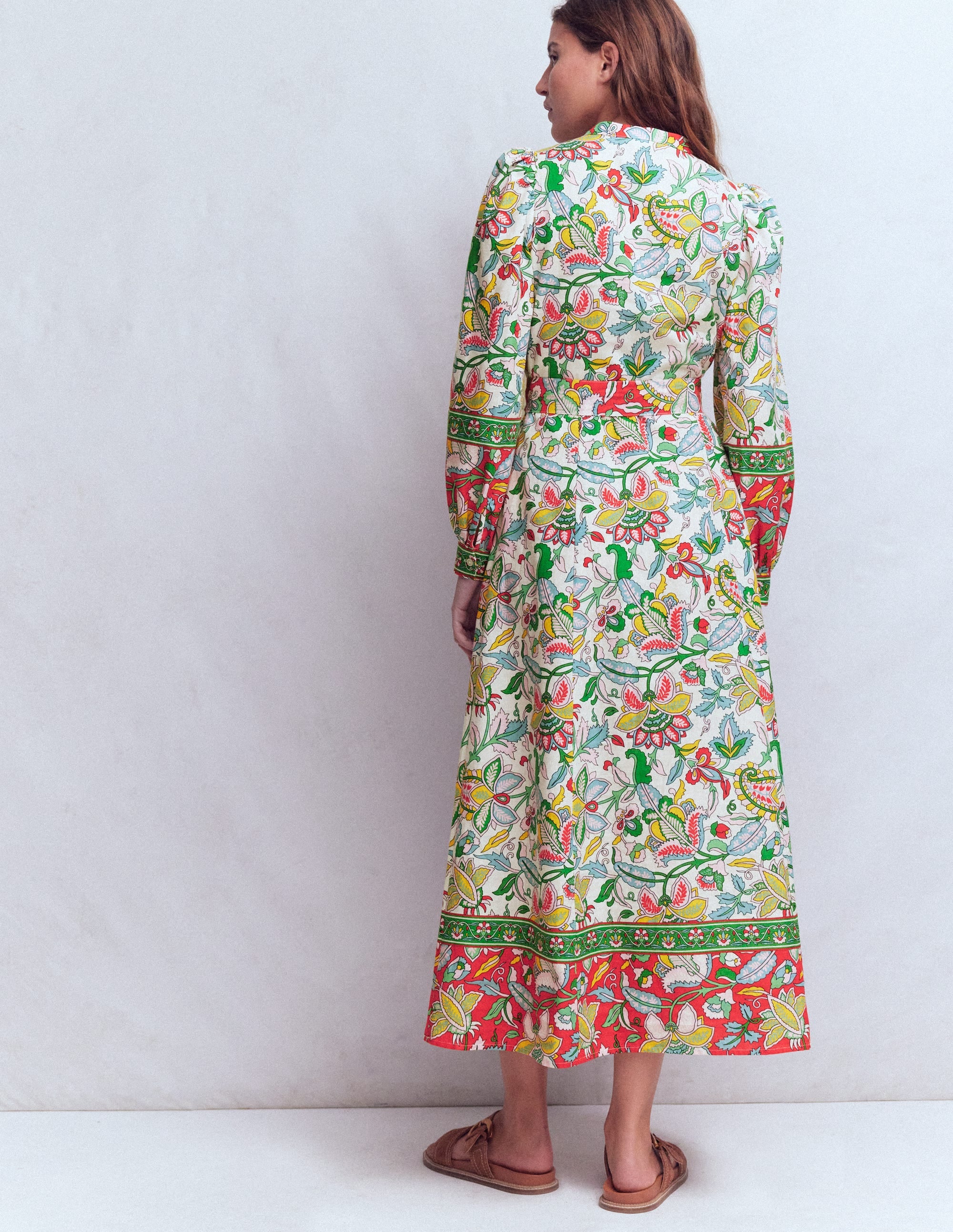 Ava Linen Blend Midi Dress-Multi, Botanical Trail - Image 3