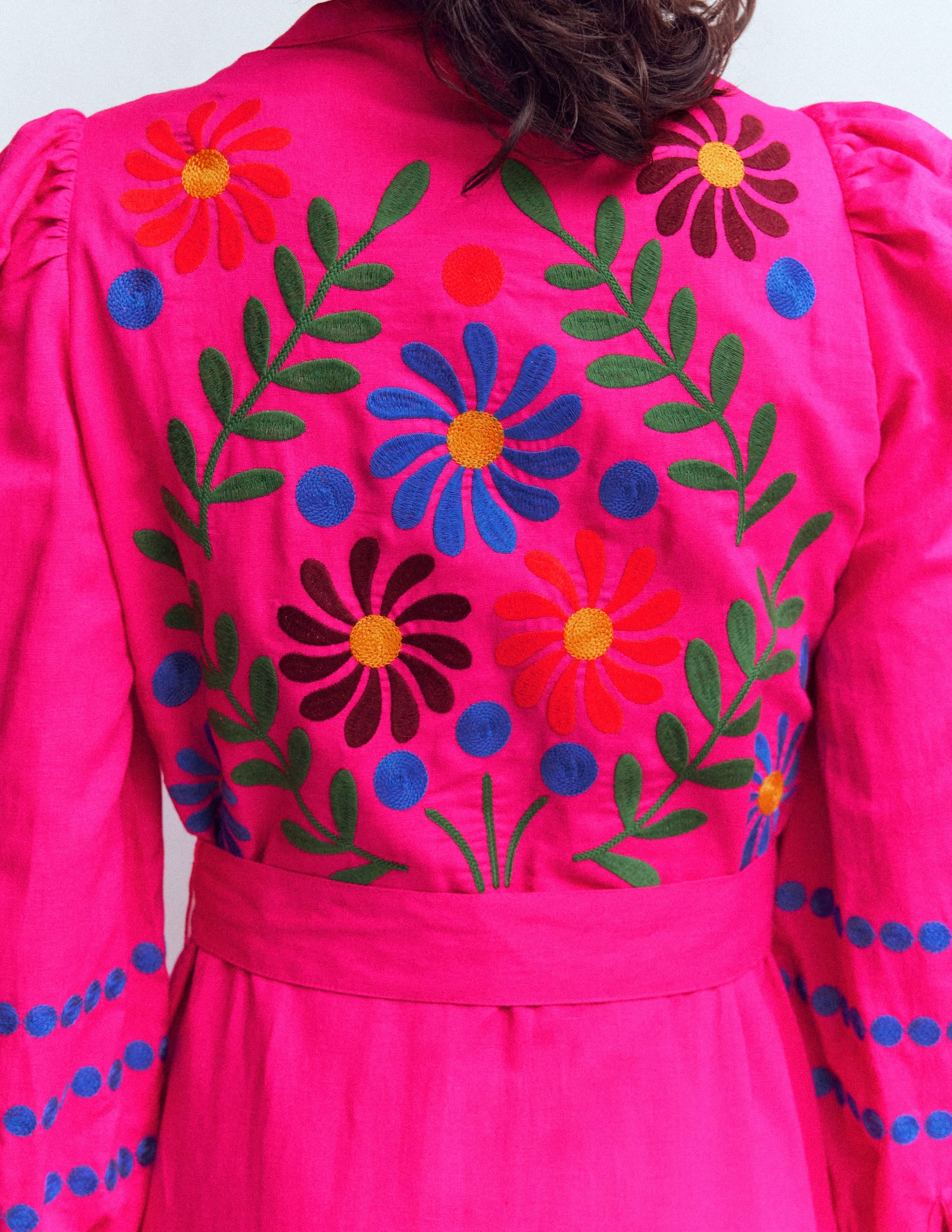 Ava Linen Blend Midi Dress-Multi Embroidery - Image 2