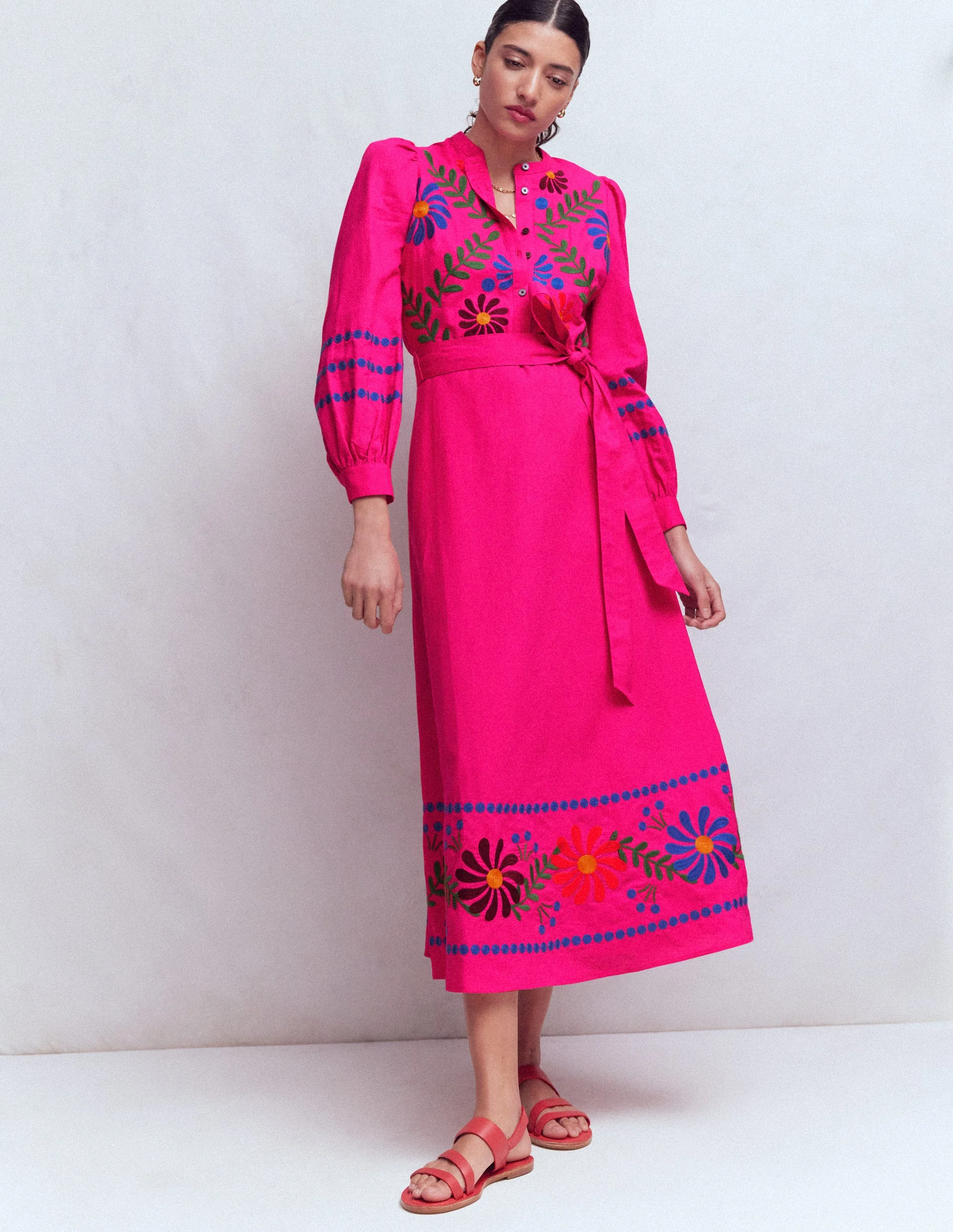 Ava Linen Blend Midi Dress-Multi Embroidery - Image 4