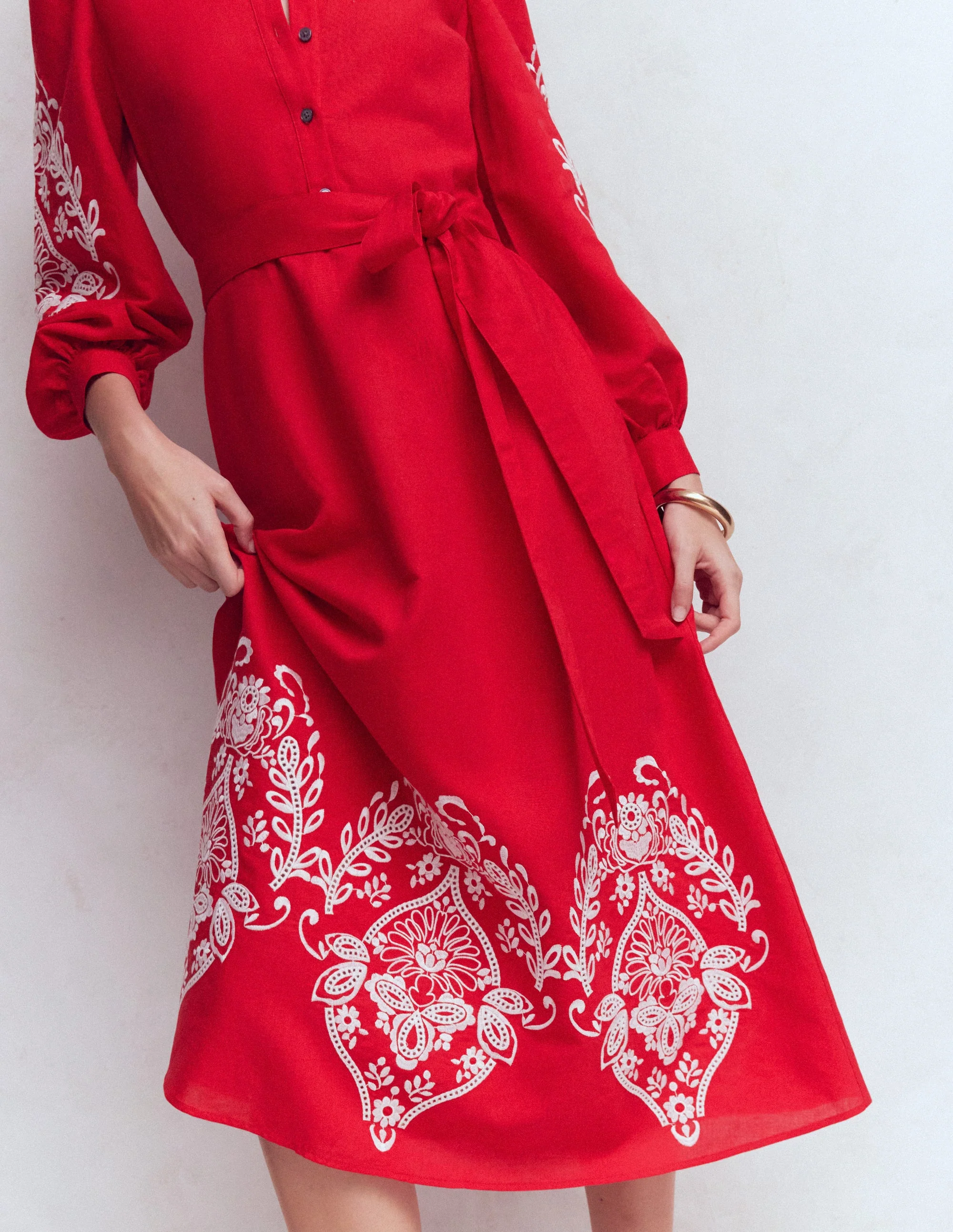 Ava Linen Blend Midi Dress-Red Embroiderie - Image 5