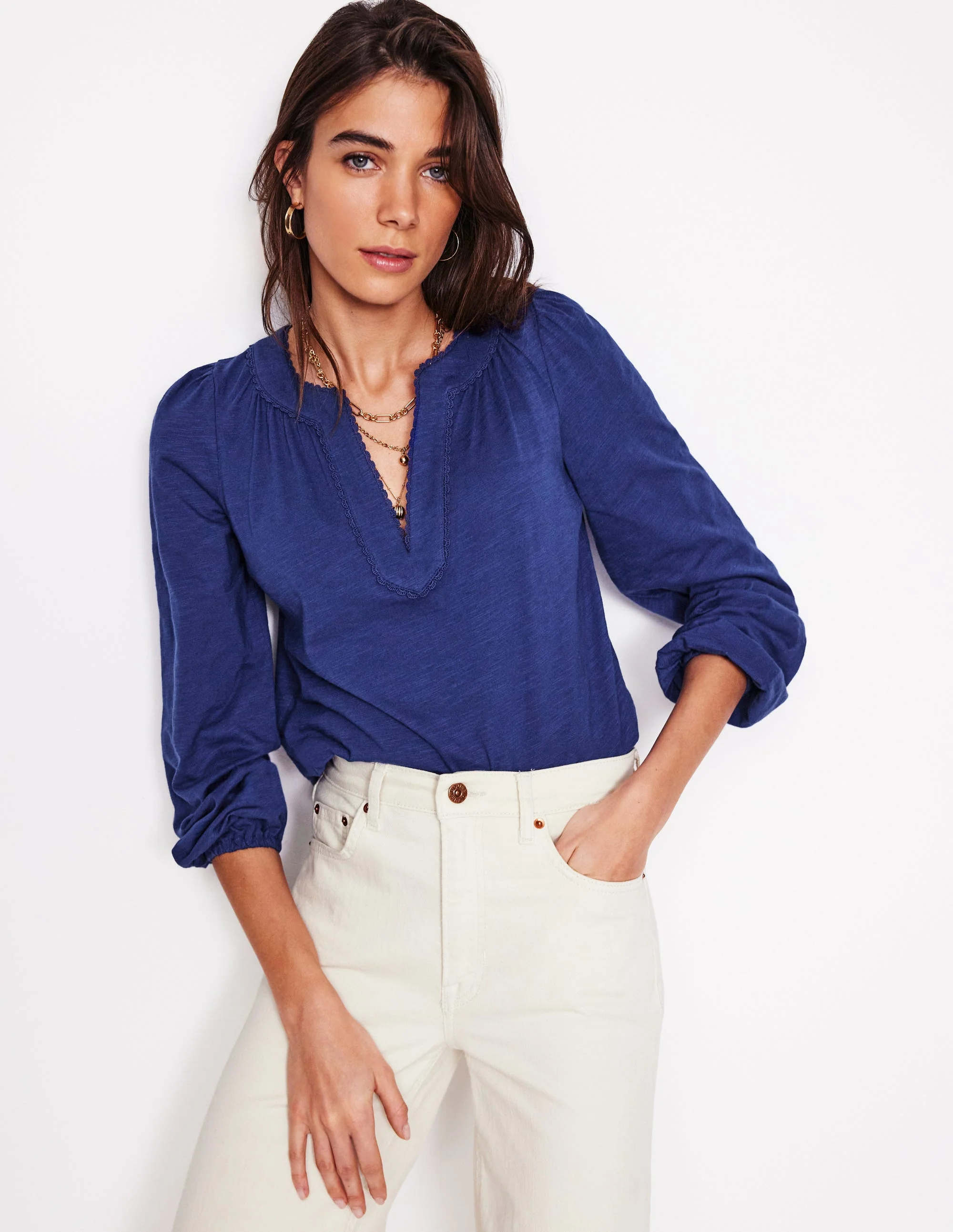 Ava Long Sleeve Trim Top-Starboard Blue - Image 4