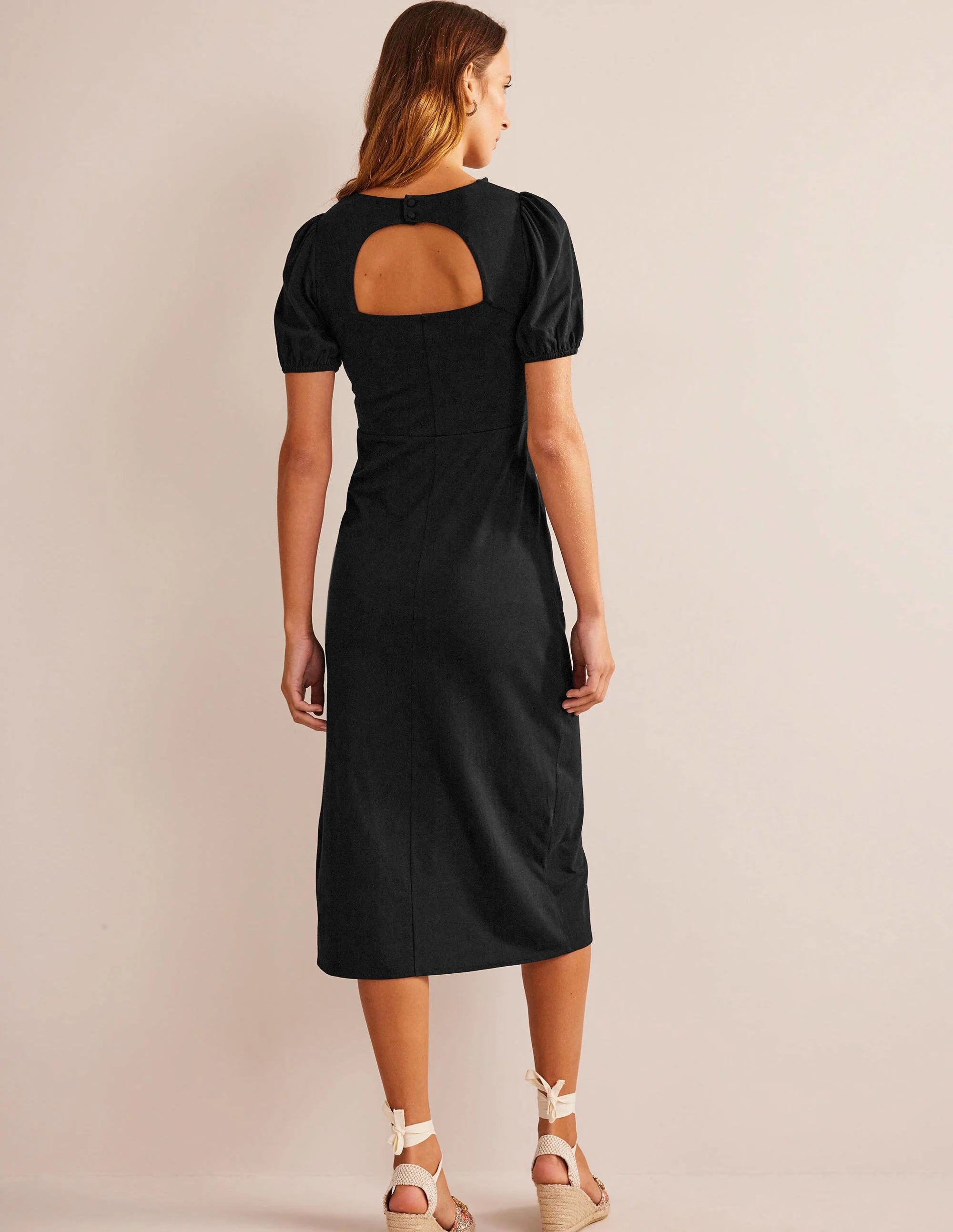 Back Detail Jersey Midi Dress-Black - Image 4