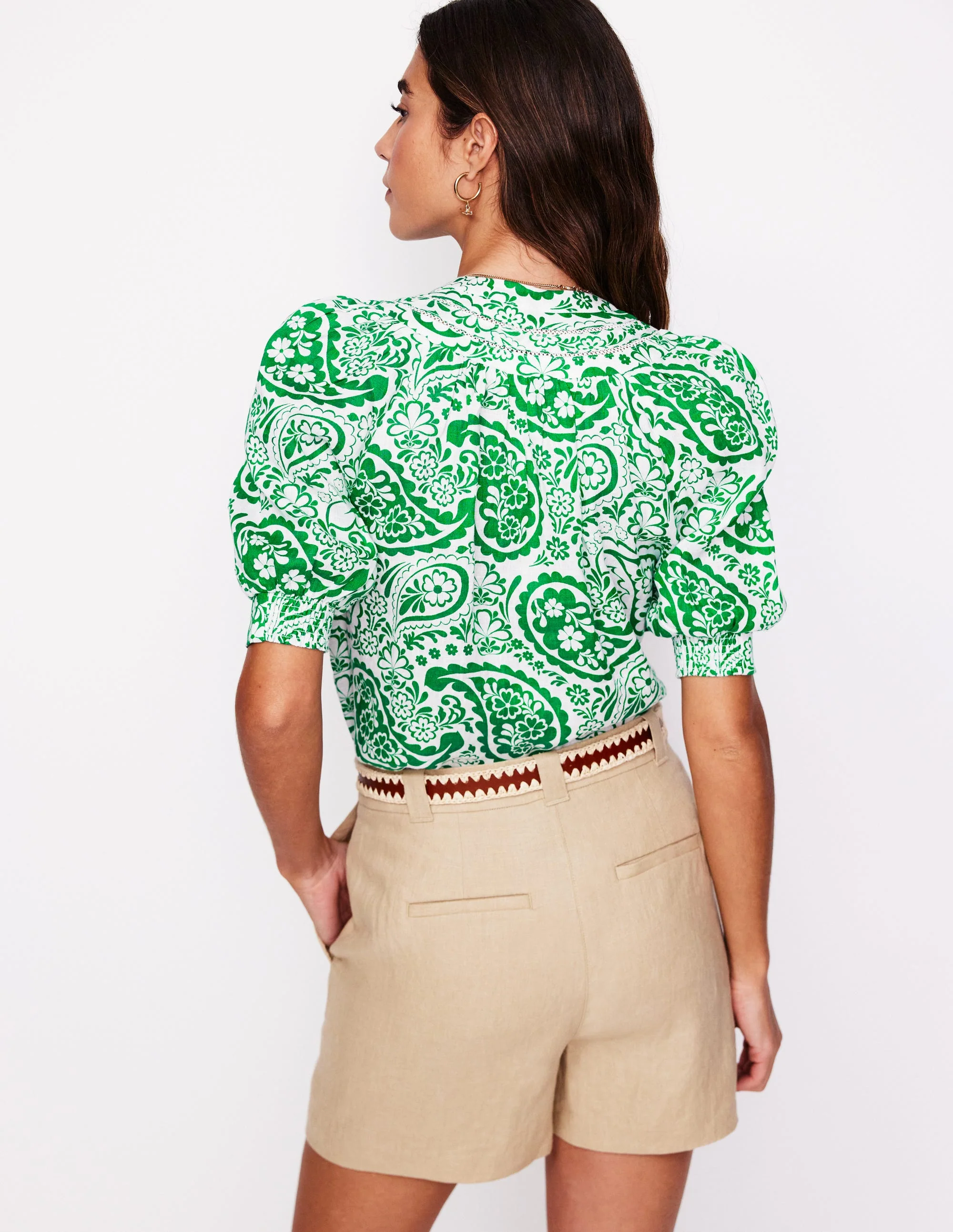 Bea Linen Top-Rich Emerald, Meadow Paisley - Image 3