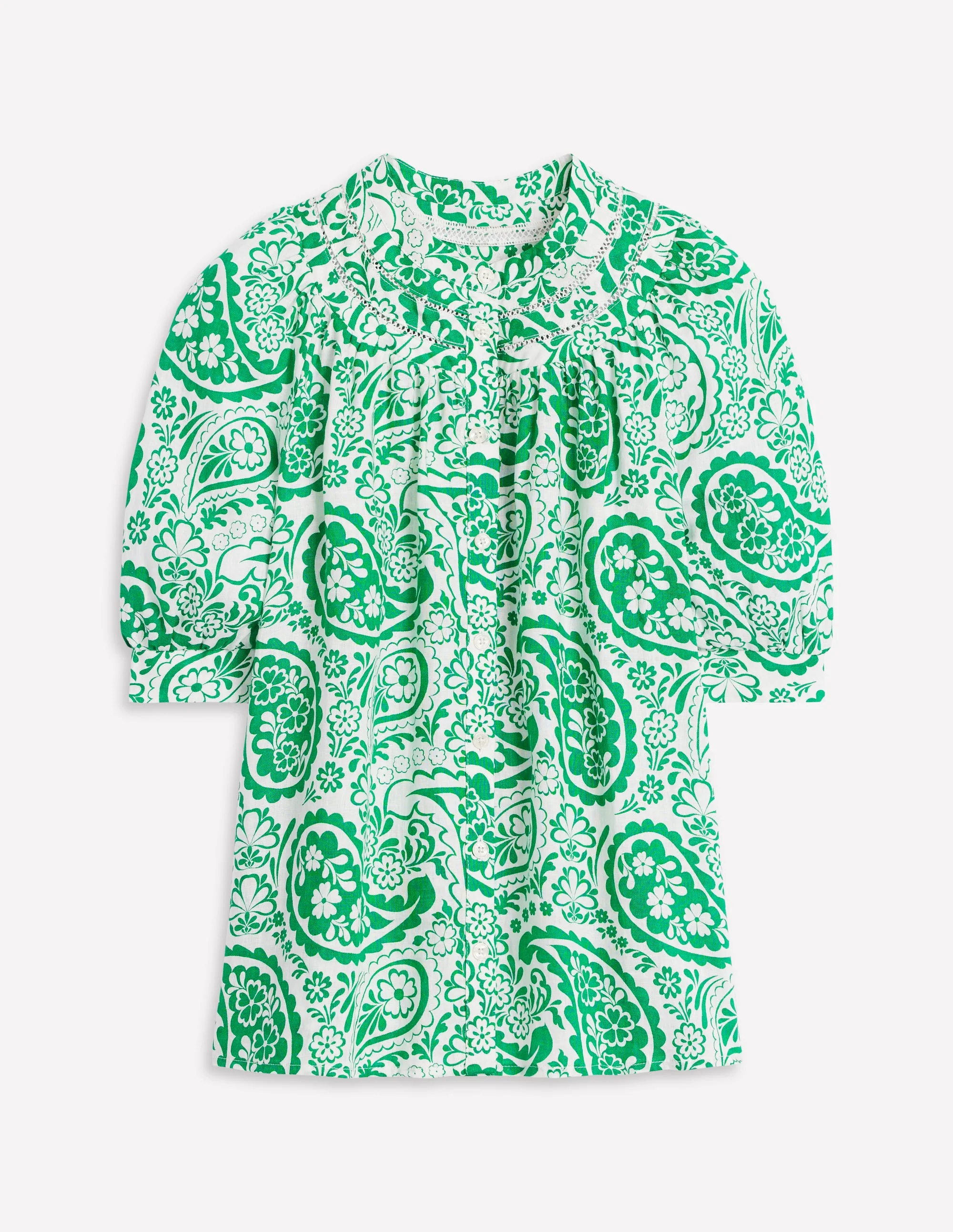 Bea Linen Top-Rich Emerald, Meadow Paisley - Image 5