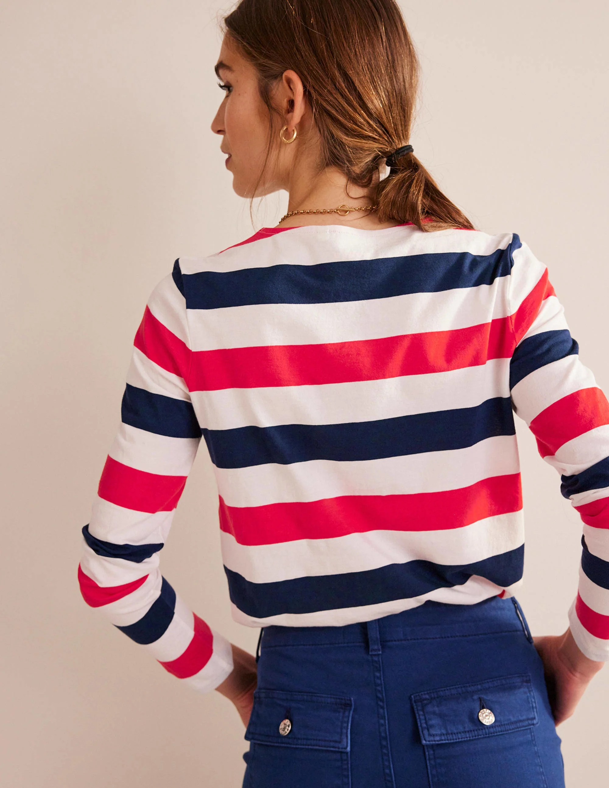 Bea Long Sleeve Breton-Cherry Red and Navy - Image 3