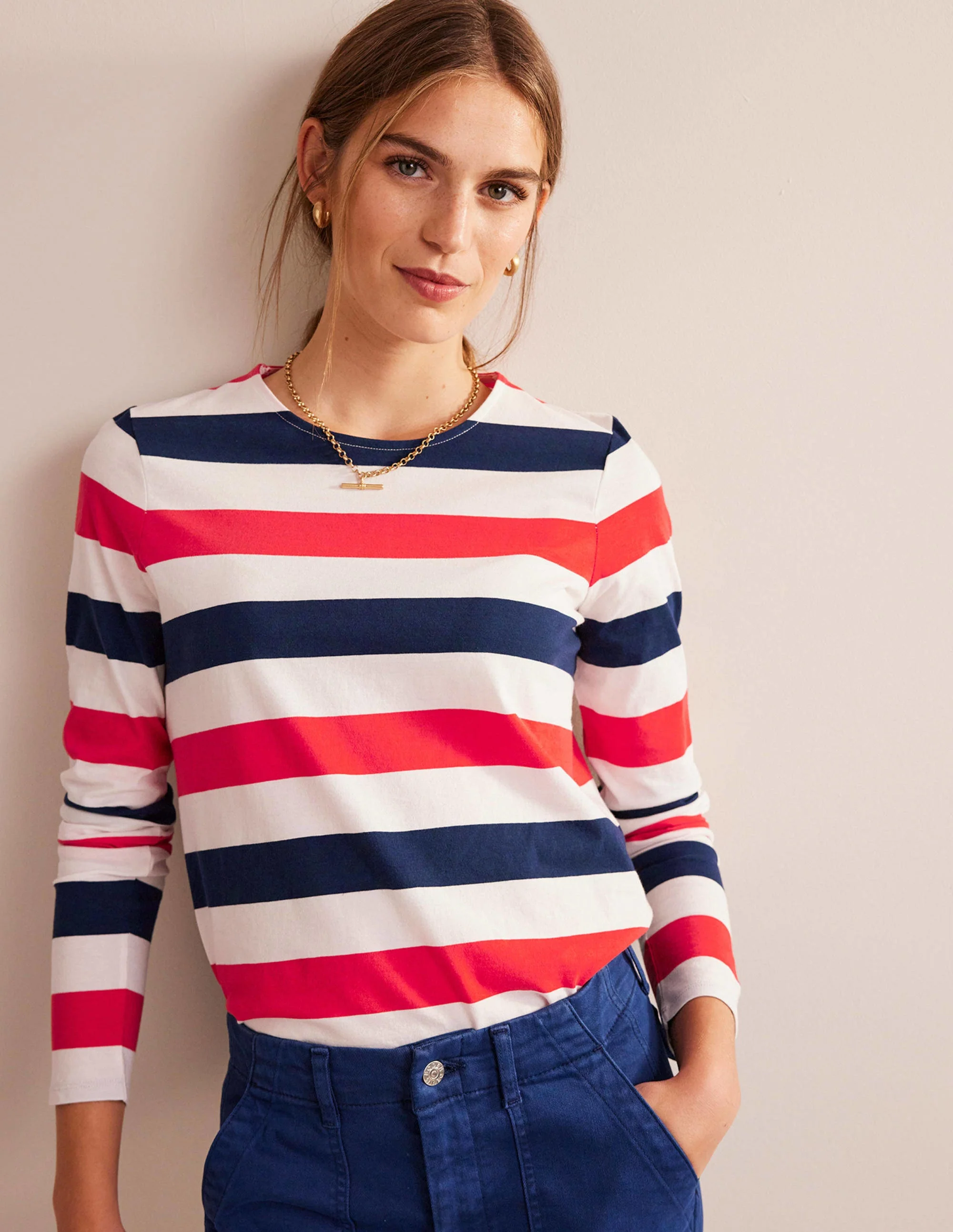 Bea Long Sleeve Breton-Cherry Red and Navy - Image 4