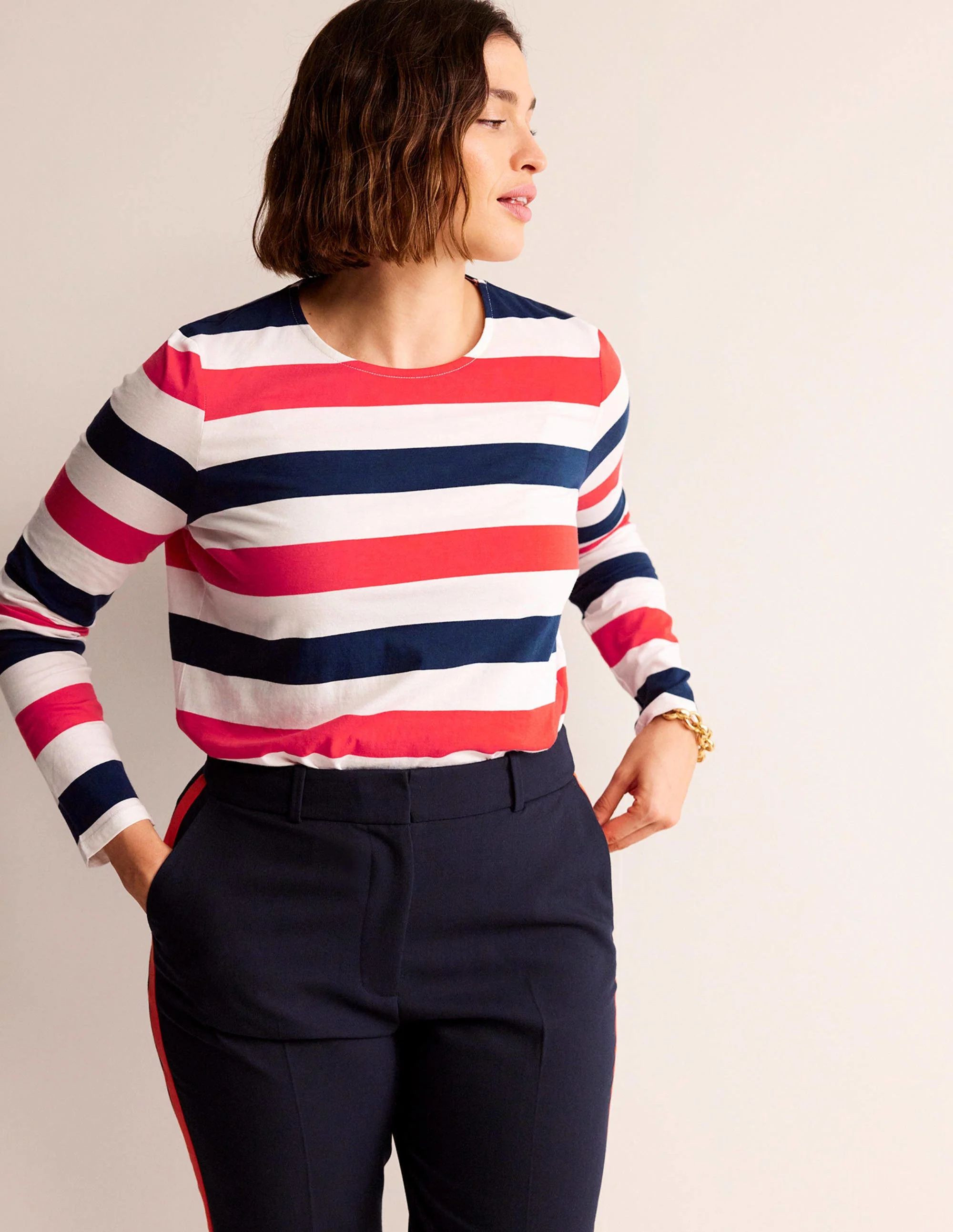 Bea Long Sleeve Breton-Cherry Red and Navy - Image 5
