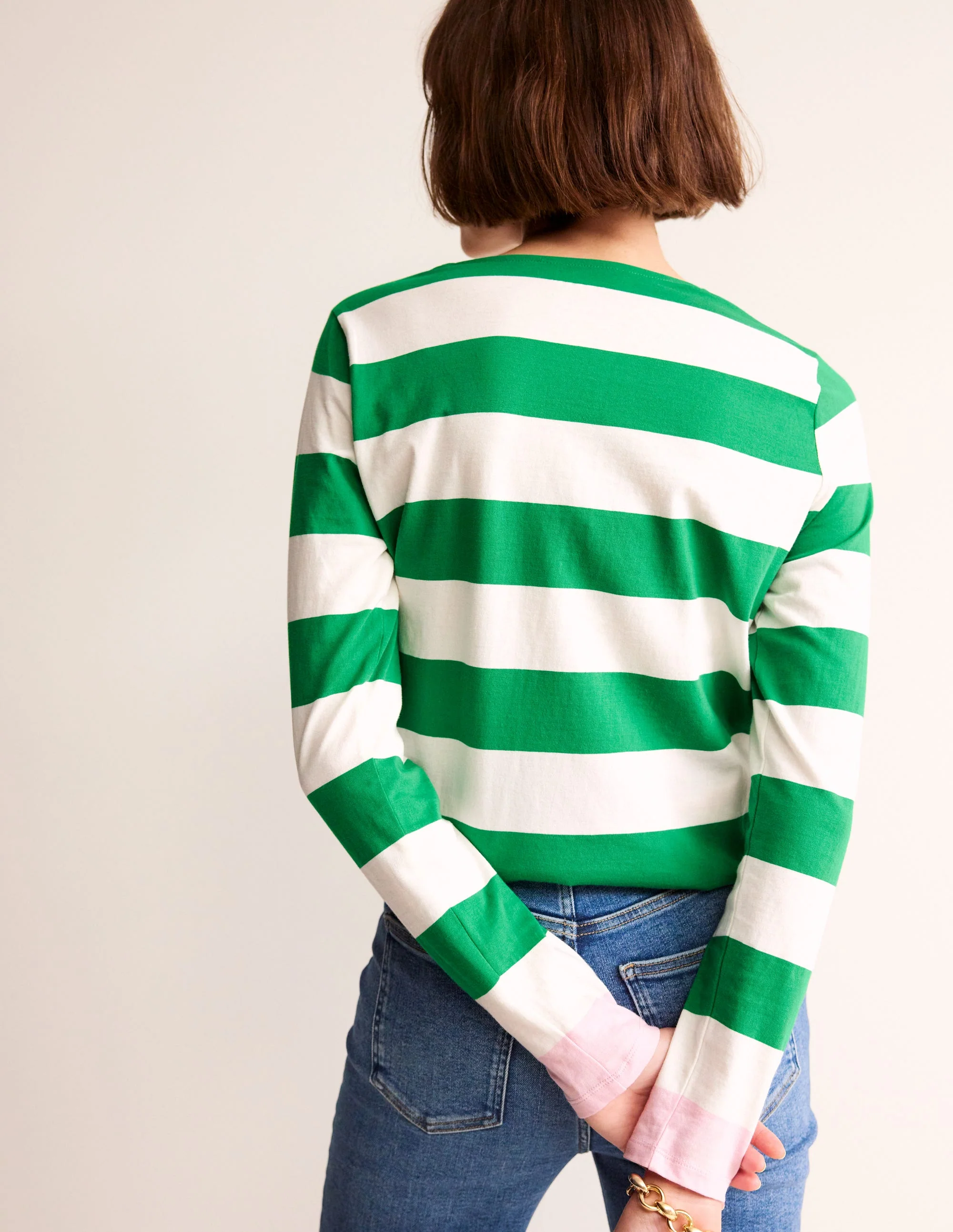 Bea Long Sleeve Breton-Green Ivory, Pink - Image 3