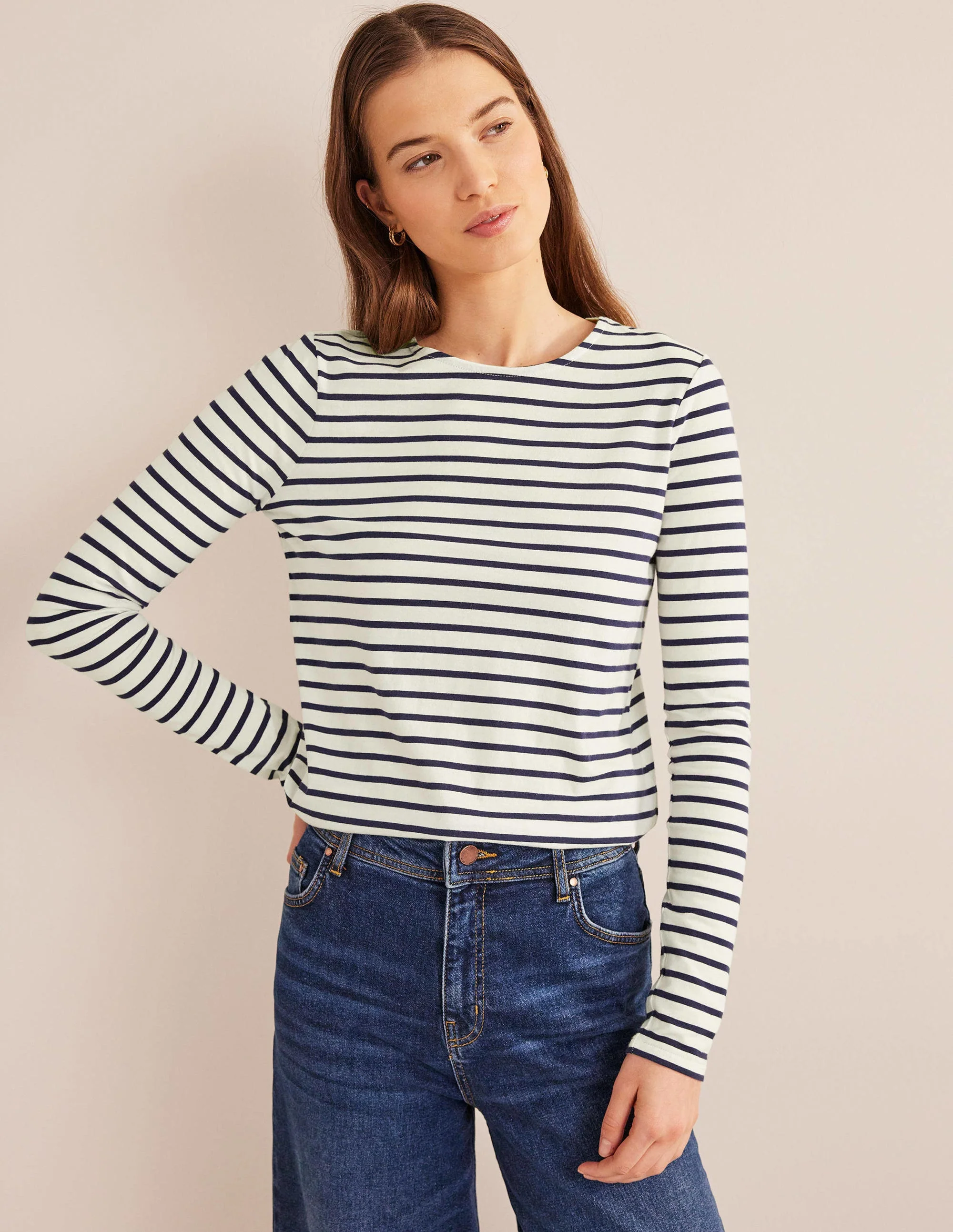 Bea Long Sleeve Breton-Ivory, Navy - Image 4