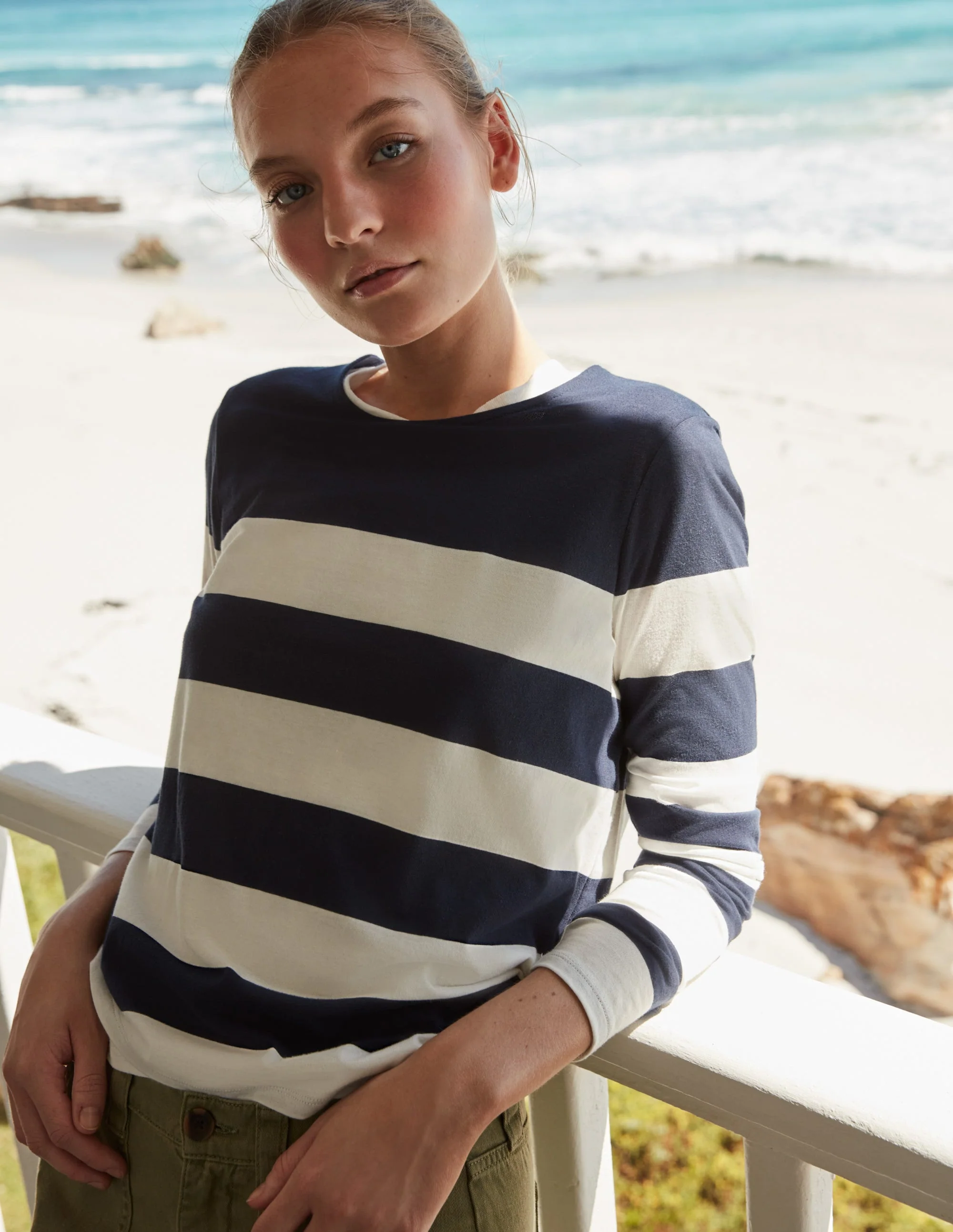 Bea Long Sleeve Breton-Navy/ Ivory Wide Stripe - Image 5