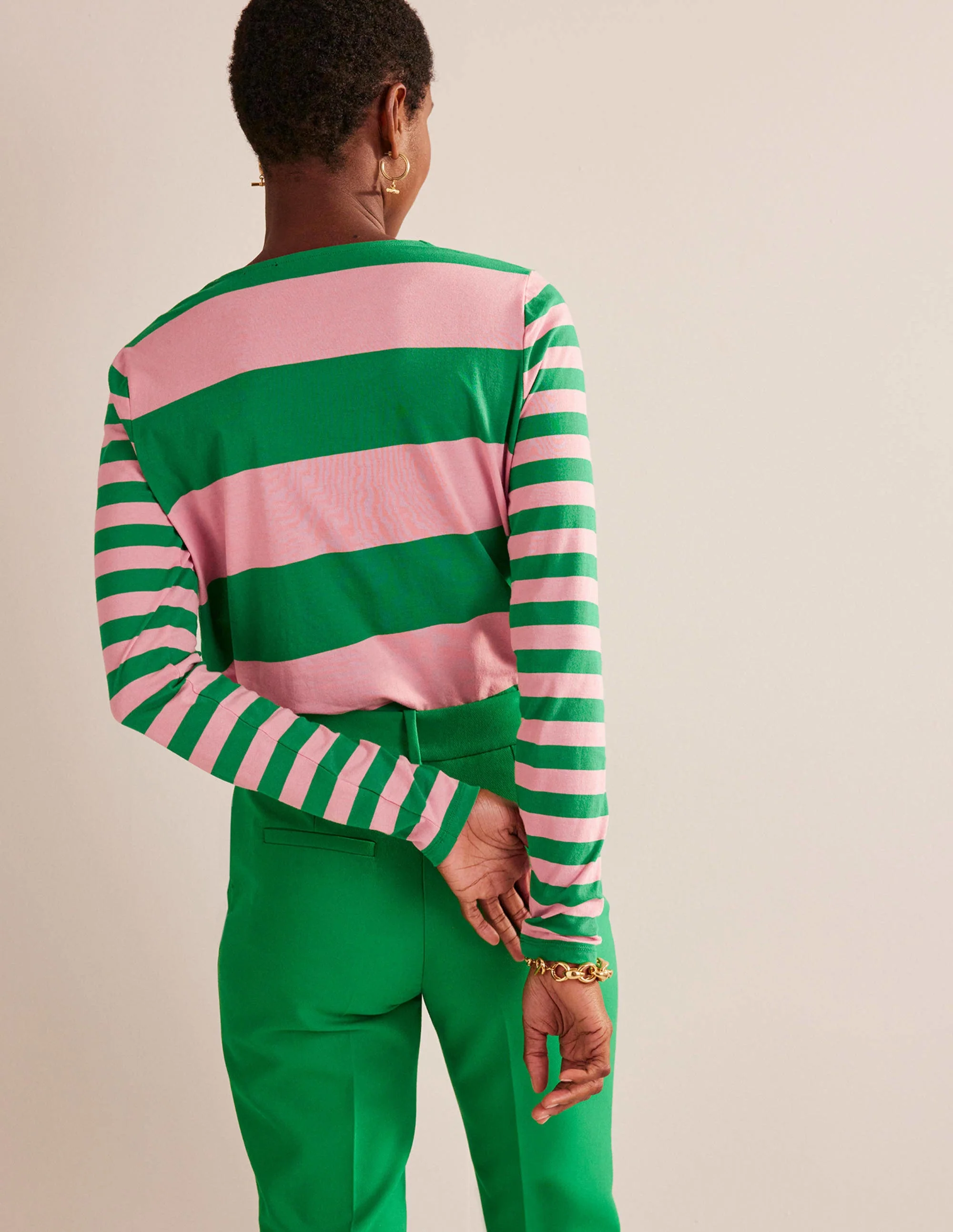 Bea Long Sleeve Breton-Pink, Green Hotch - Image 3