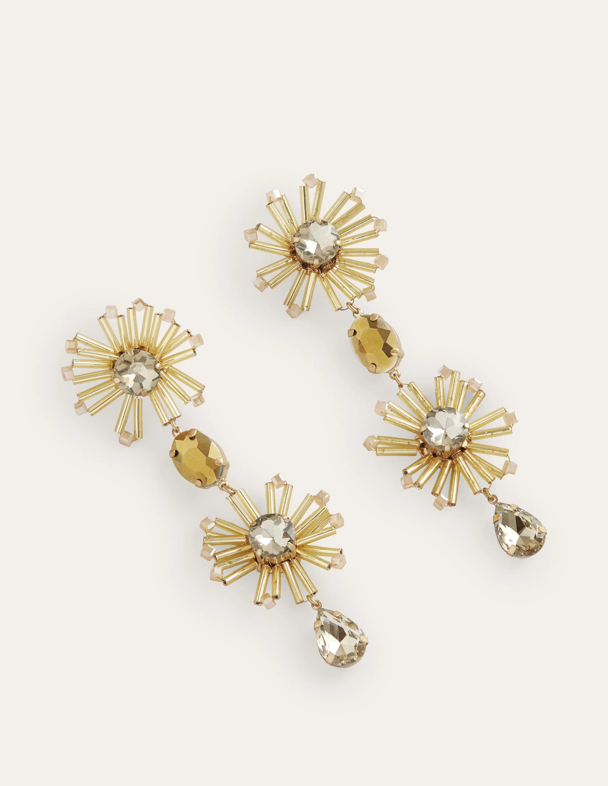 Bead Floral Drop Earrings-Gold - Image 2