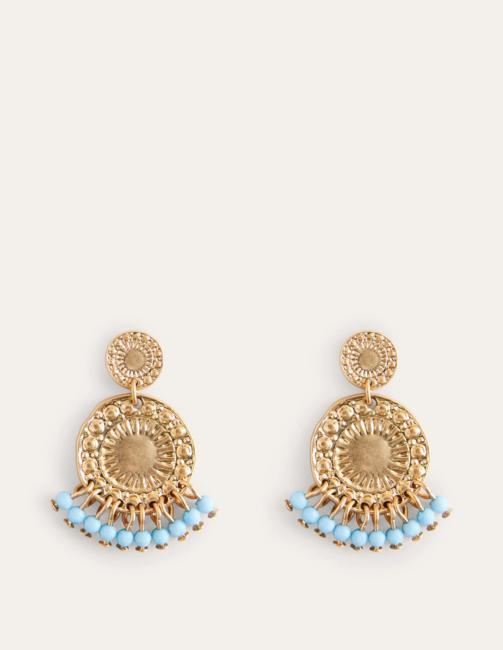 Beaded Coin Earrings-Blue - Image 2