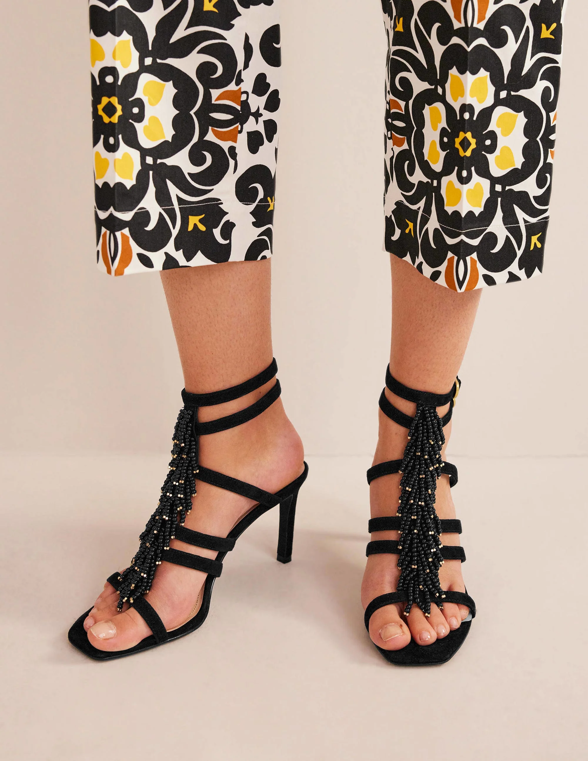 Beaded Heeled Sandals-Black - Image 2