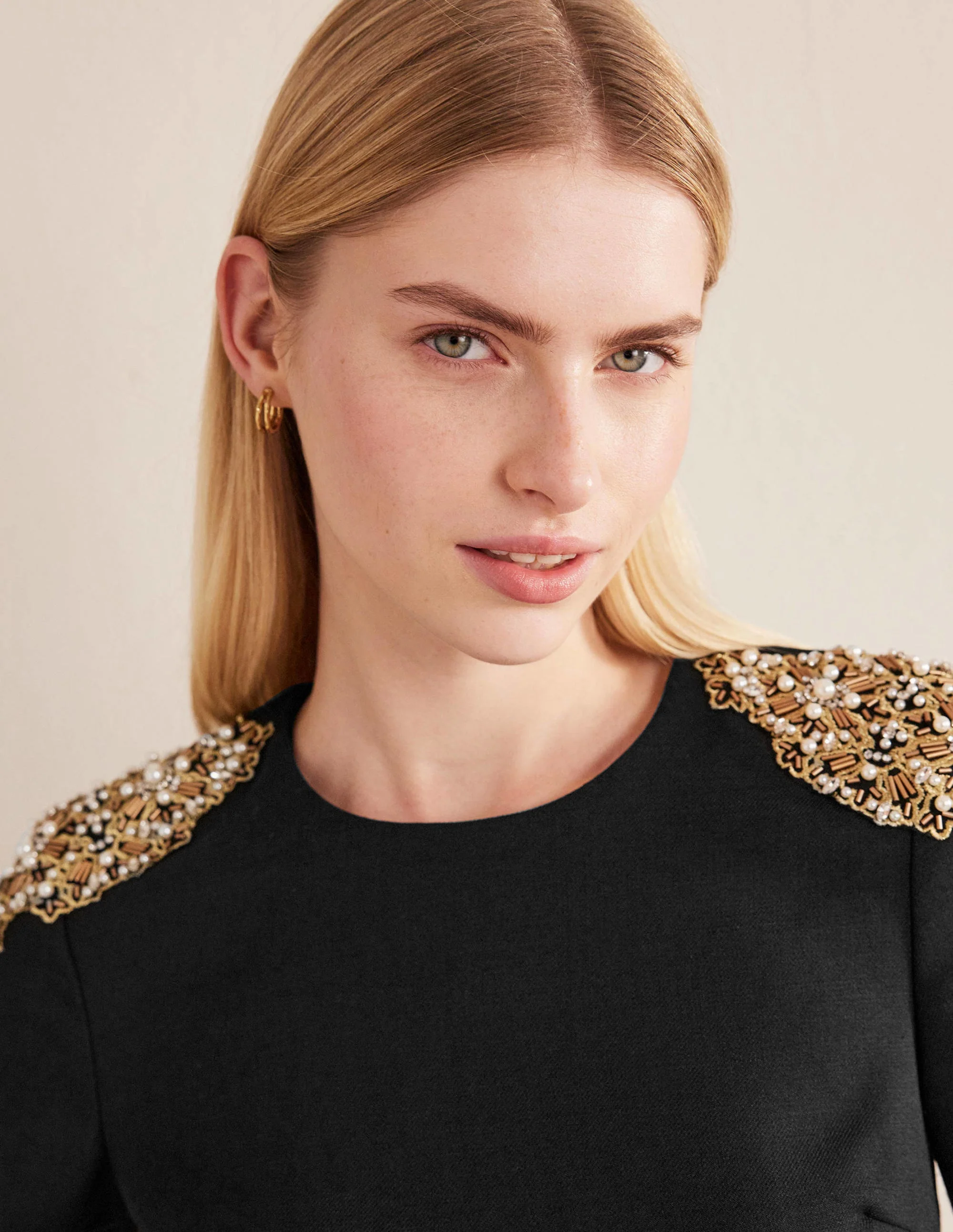 Beaded Mini Shift Dress-Black - Image 2