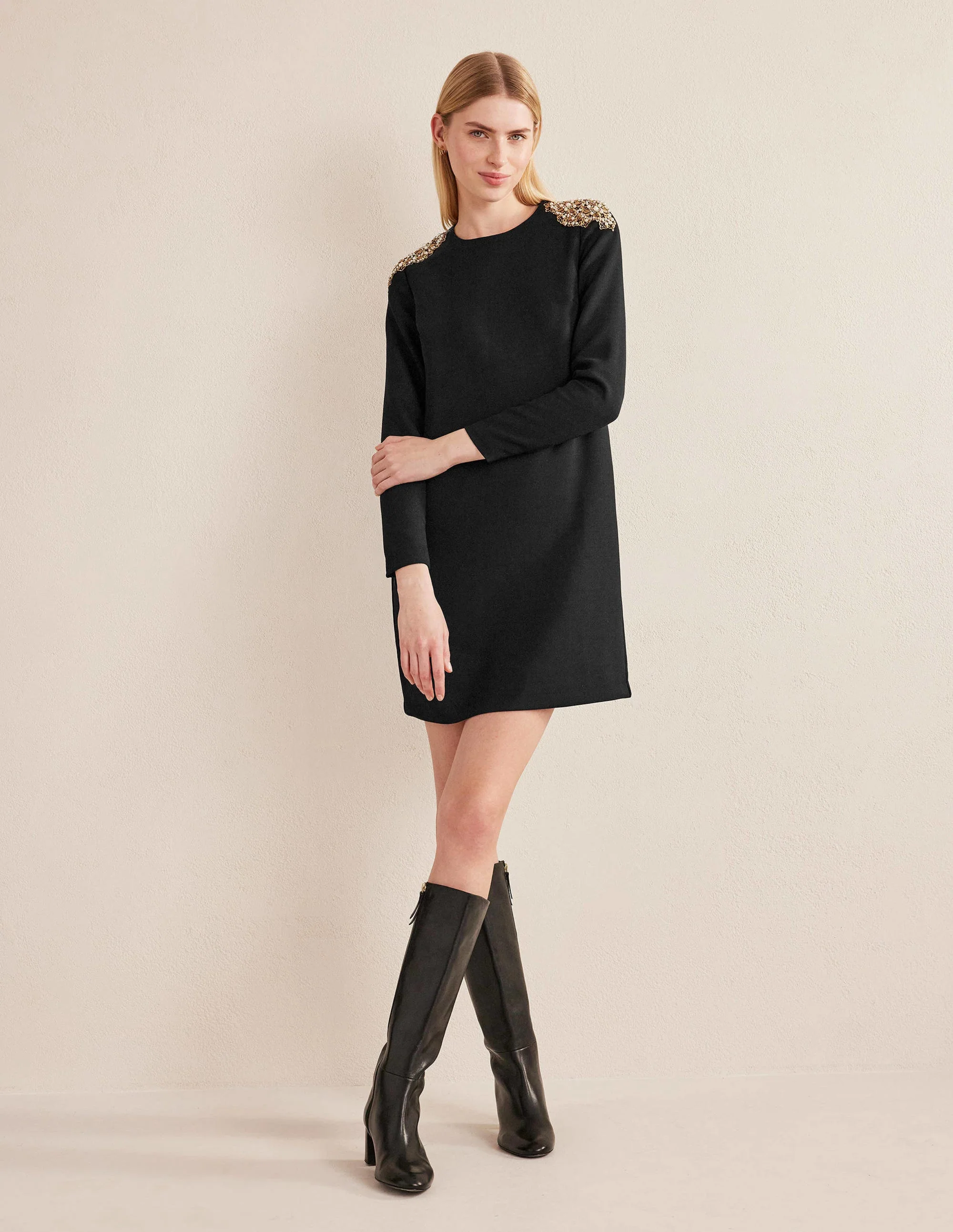 Beaded Mini Shift Dress-Black - Image 4
