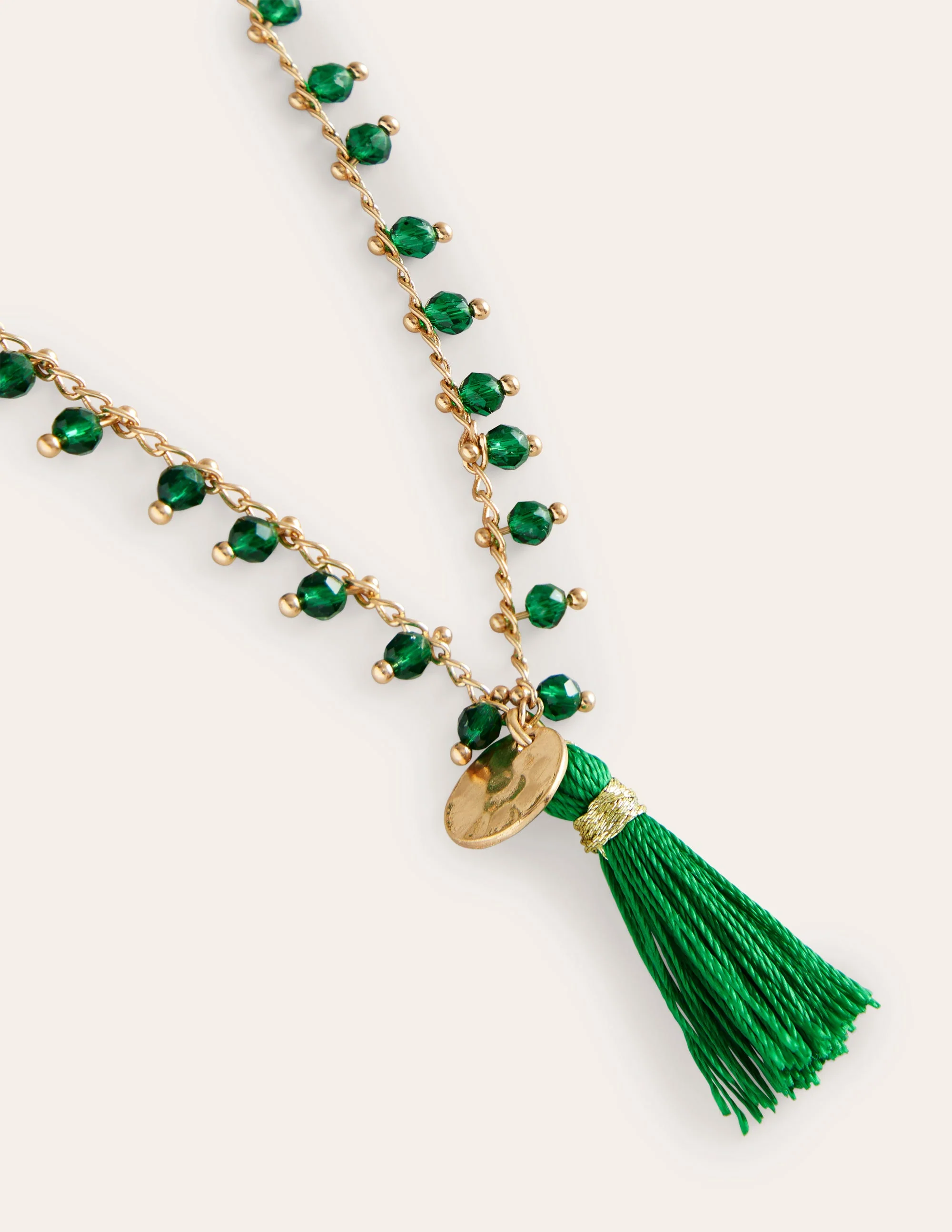 Beaded Tassel Necklace-Green - Image 3