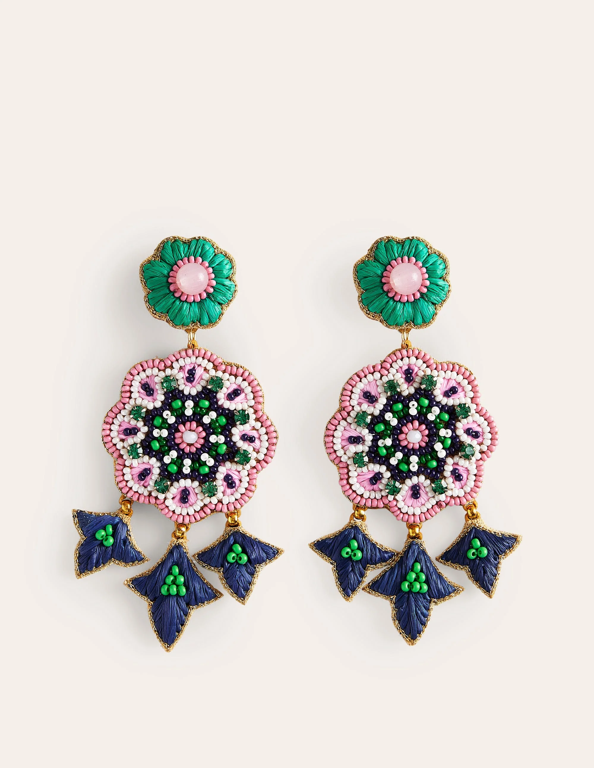 Beady Motif Earrings-Flower - Image 2