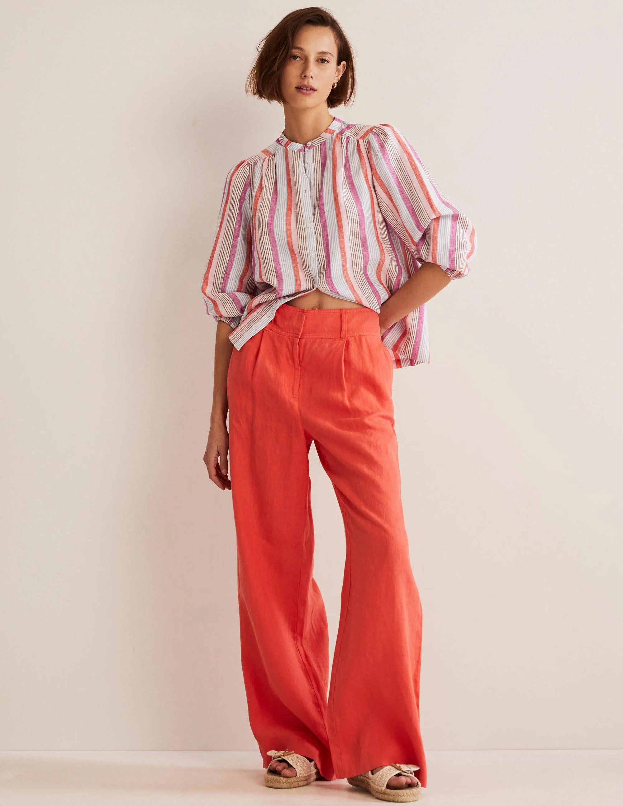 Becky Full Sleeve Linen Blouse-Firecracker, Cameo Pink Stripe - Image 4