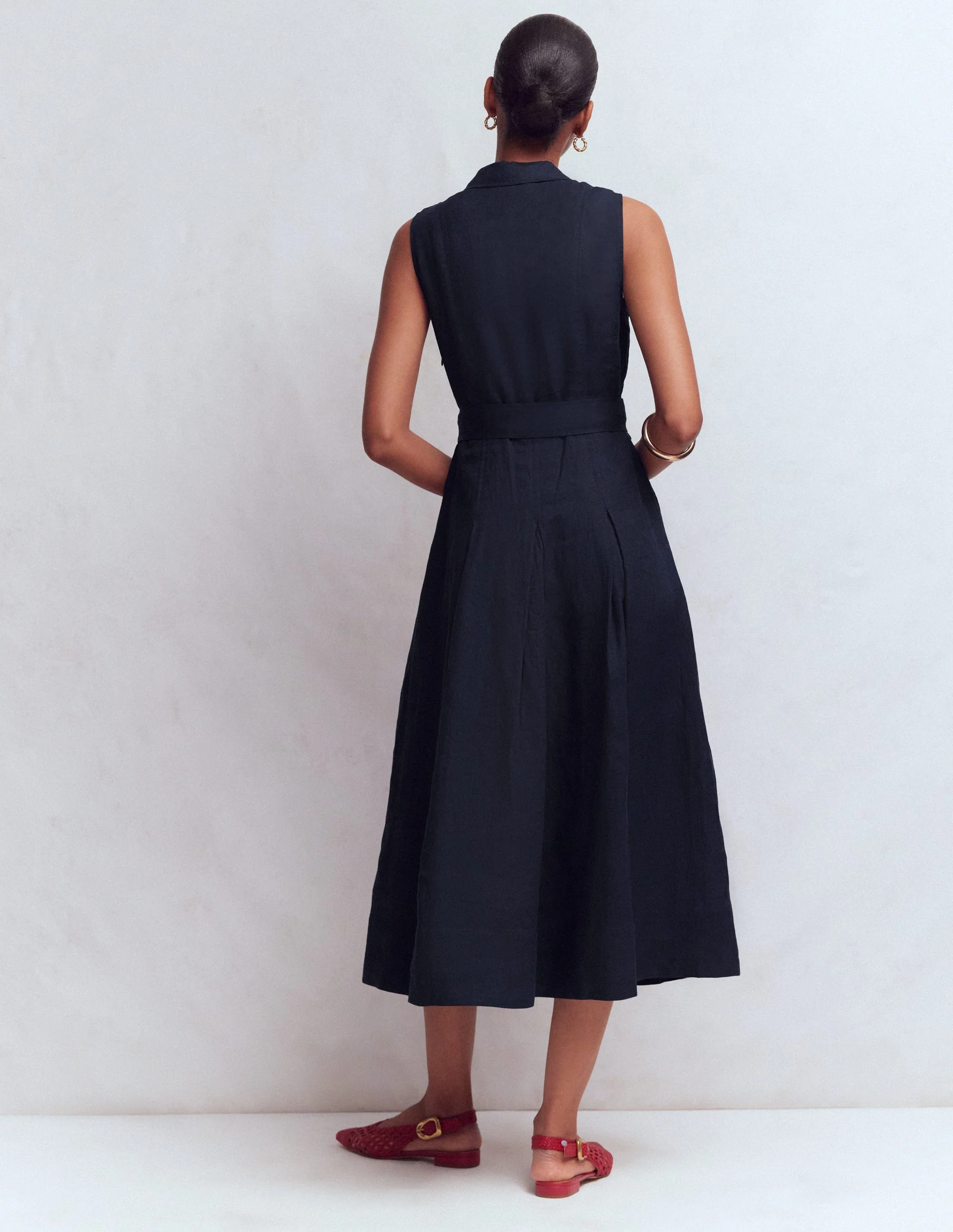Belinda Linen Shirt Dress-Navy - Image 3