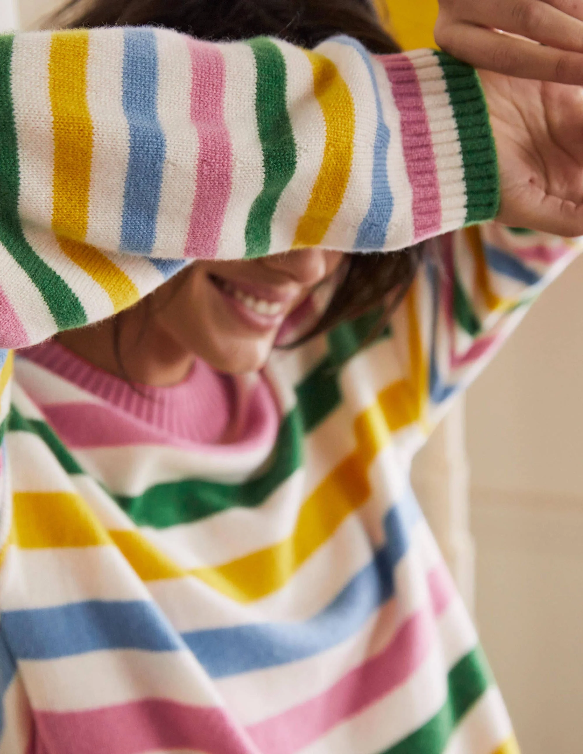Bell Sleeve Cashmere Sweater-Morganite Pink Multi Stripe - Image 2