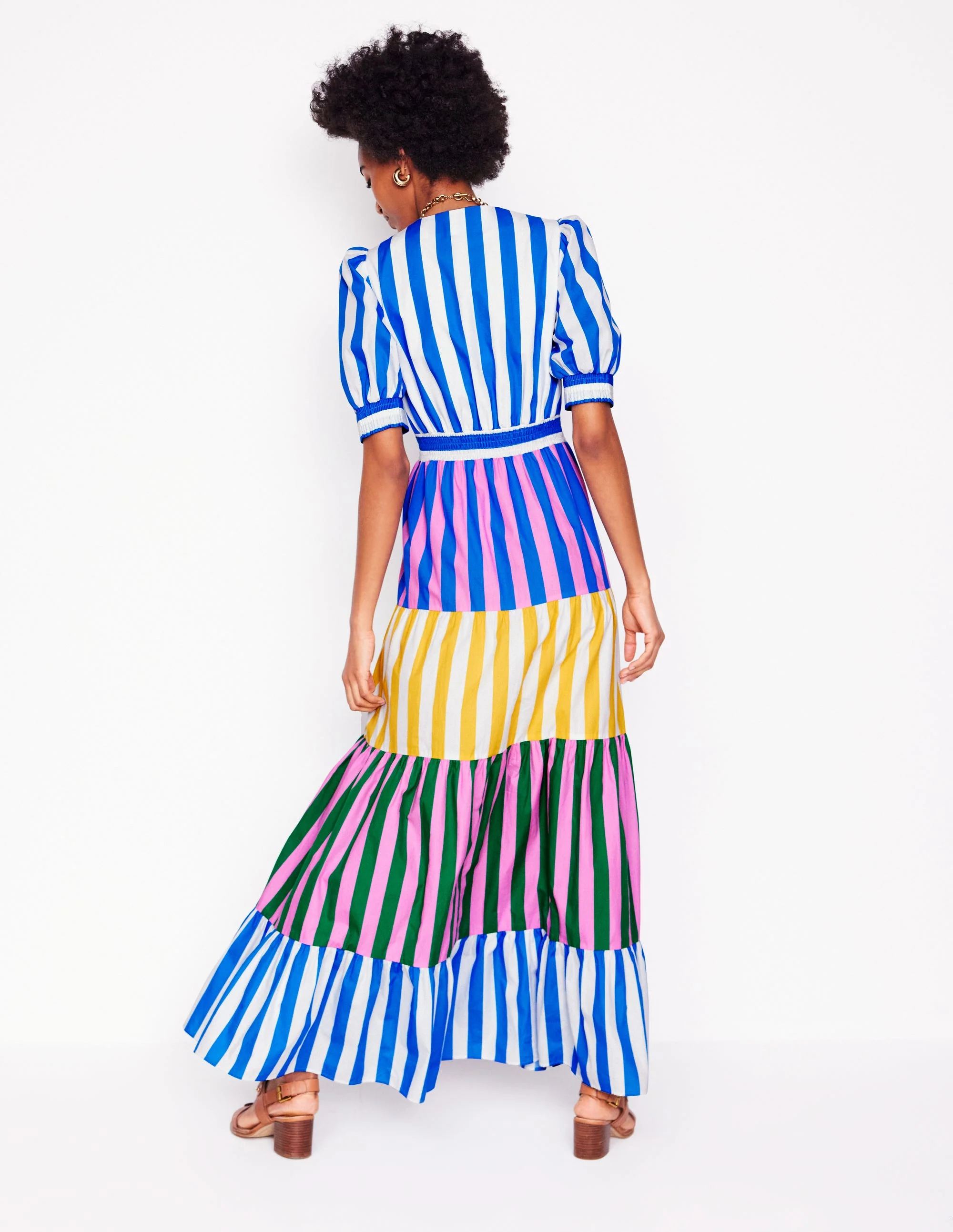 Bella Puff Sleeve Maxi Dress-Kingfisher Blue Stripe - Image 4